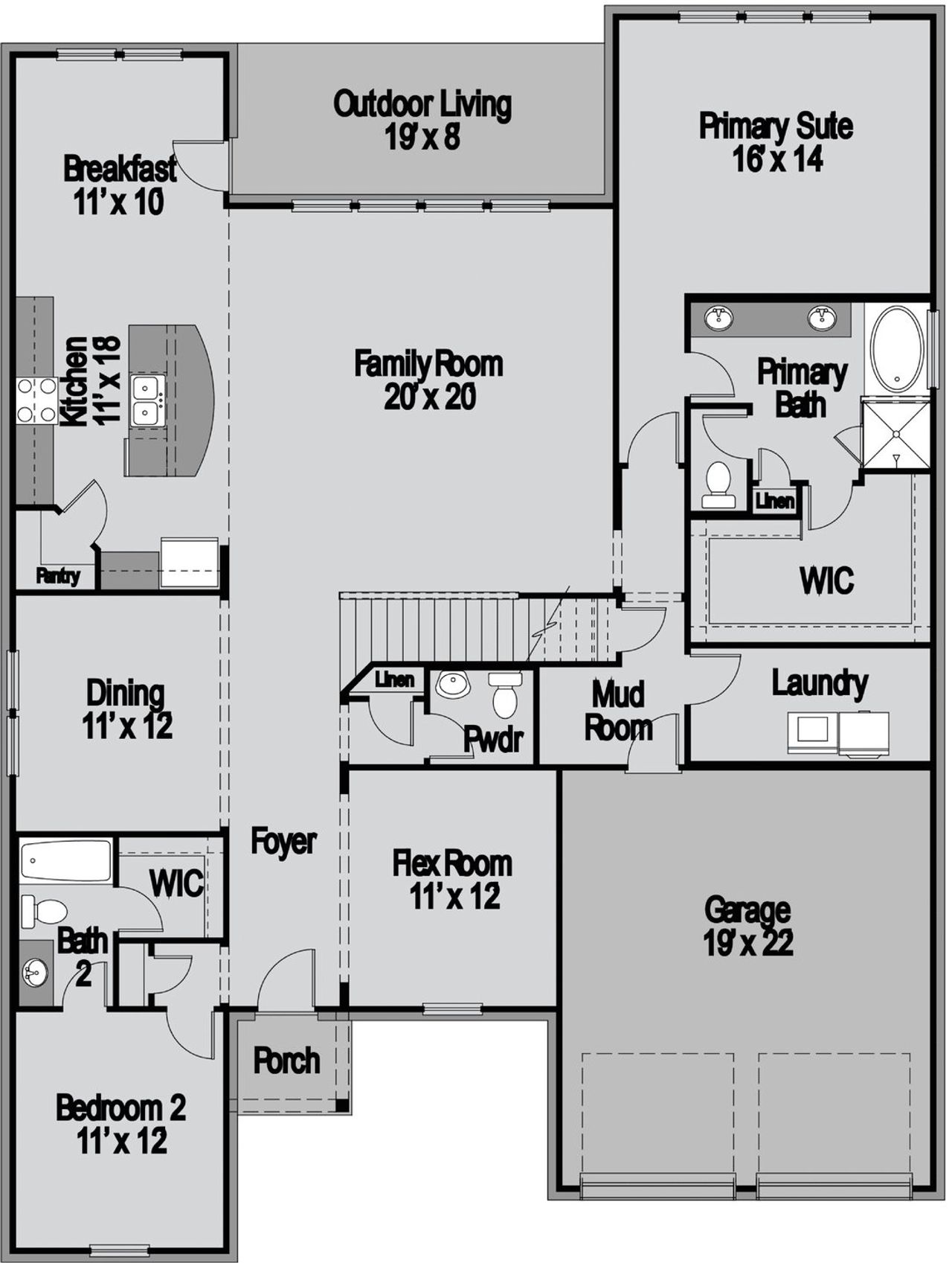 2D floor plan layout of this home in Edgewater, Fate, TX (Image 2). 2D floor plan layout of this home in Edgewater, Fate, TX (Image 2).