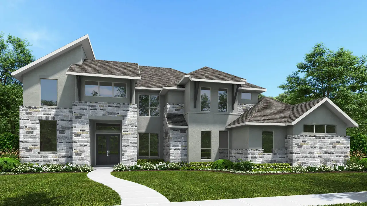 Representative exterior photo of a completed home built from the 4509A by Perry Homes in Megan's Landing, Castroville, TX (Image 2).