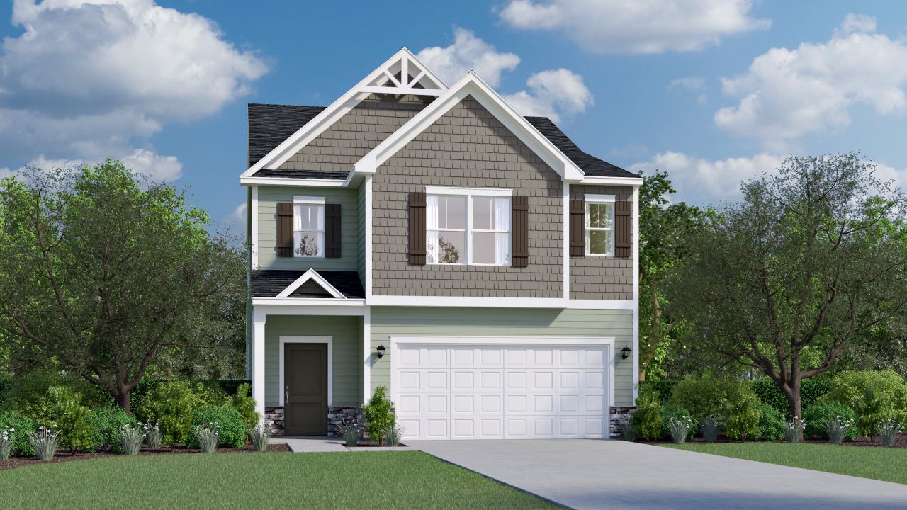 Front exterior of a new home in Foxbank, Gray Court, SC, highlighting curb appeal (Image 2). Front exterior of a new home in Foxbank, Gray Court, SC, highlighting curb appeal (Image 2).