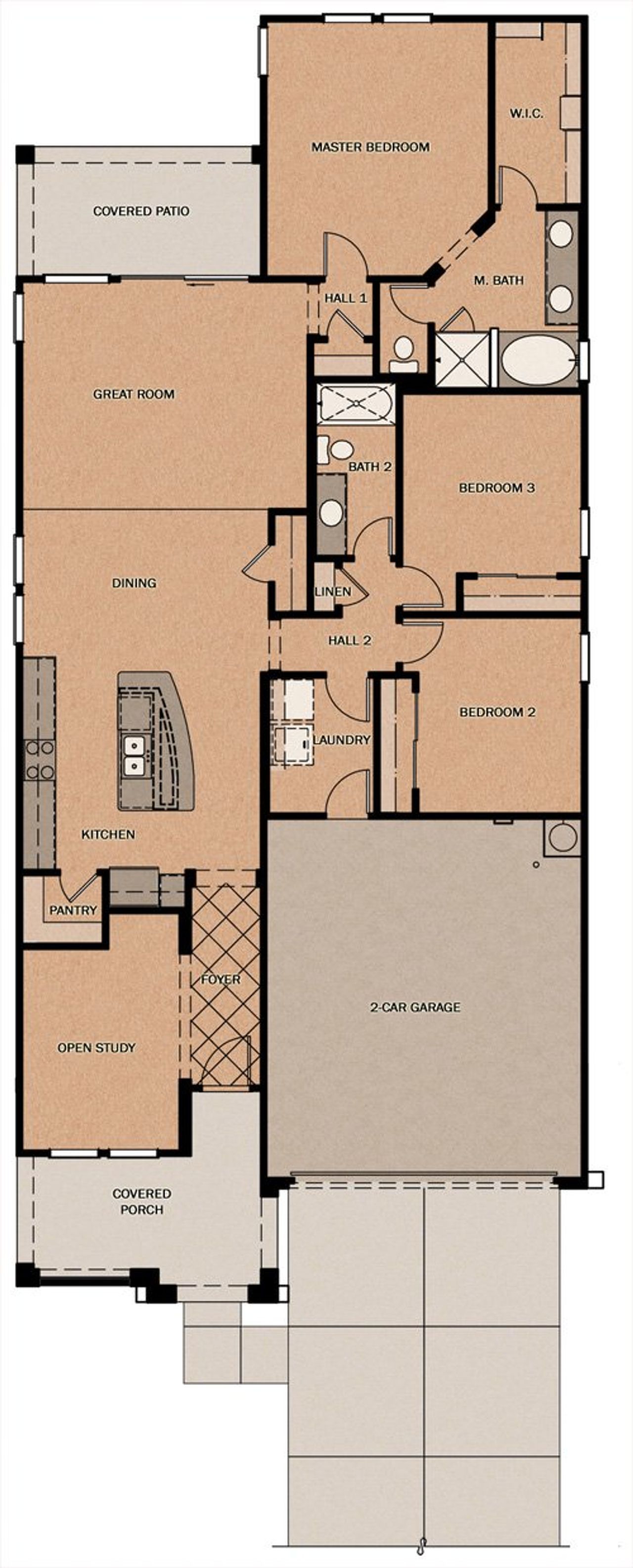 2D floor plan layout of this home in Calistoga at Promenade, San Tan Valley, AZ (Image 2).