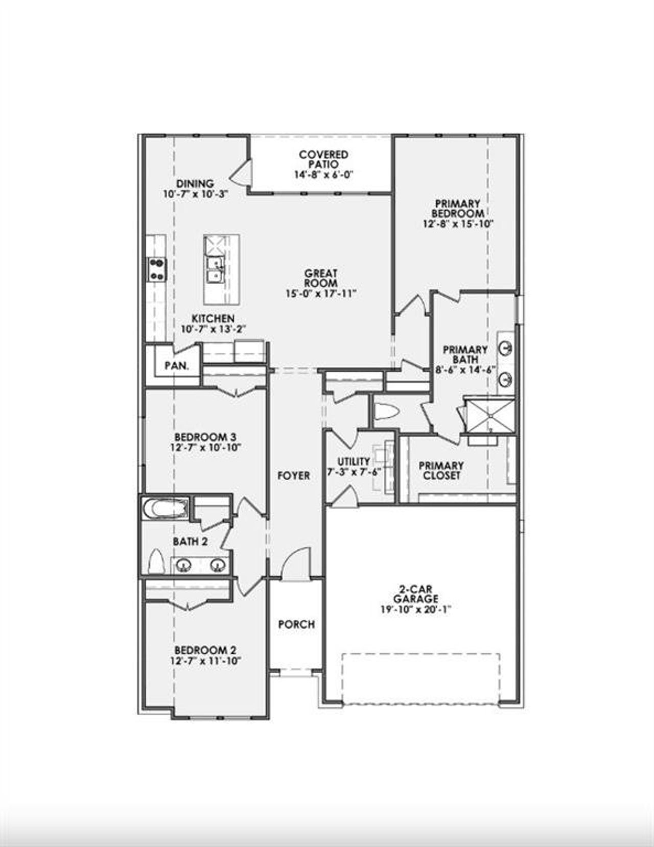 2D floor plan layout of this home in Meadow Lakes, Fort Worth, TX (Image 2).