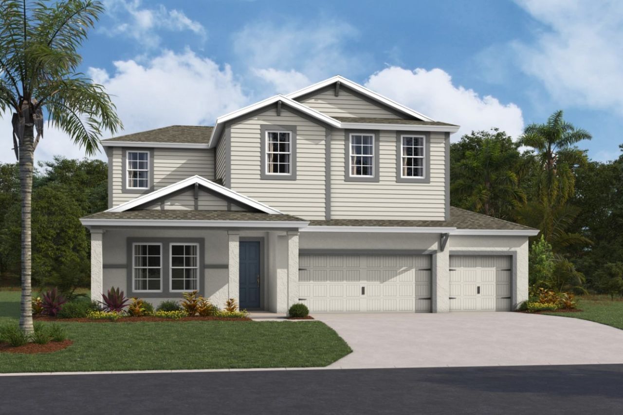 Representative exterior photo of a completed home built from the Bayside II by Homes by WestBay in Pasadena Woods, Wesley Chapel, FL (Image 2).