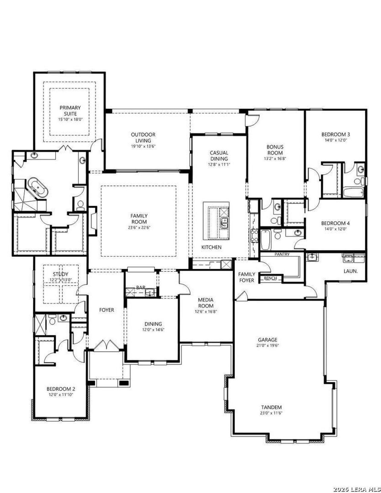 2D floor plan layout of this home in George's Ranch, Boerne, TX (Image 2).
