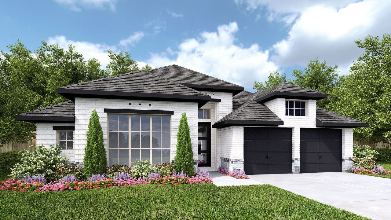 Representative exterior photo of a completed home built from the 2519W by Perry Homes in Meridiana, Rosharon, TX (Image 2).