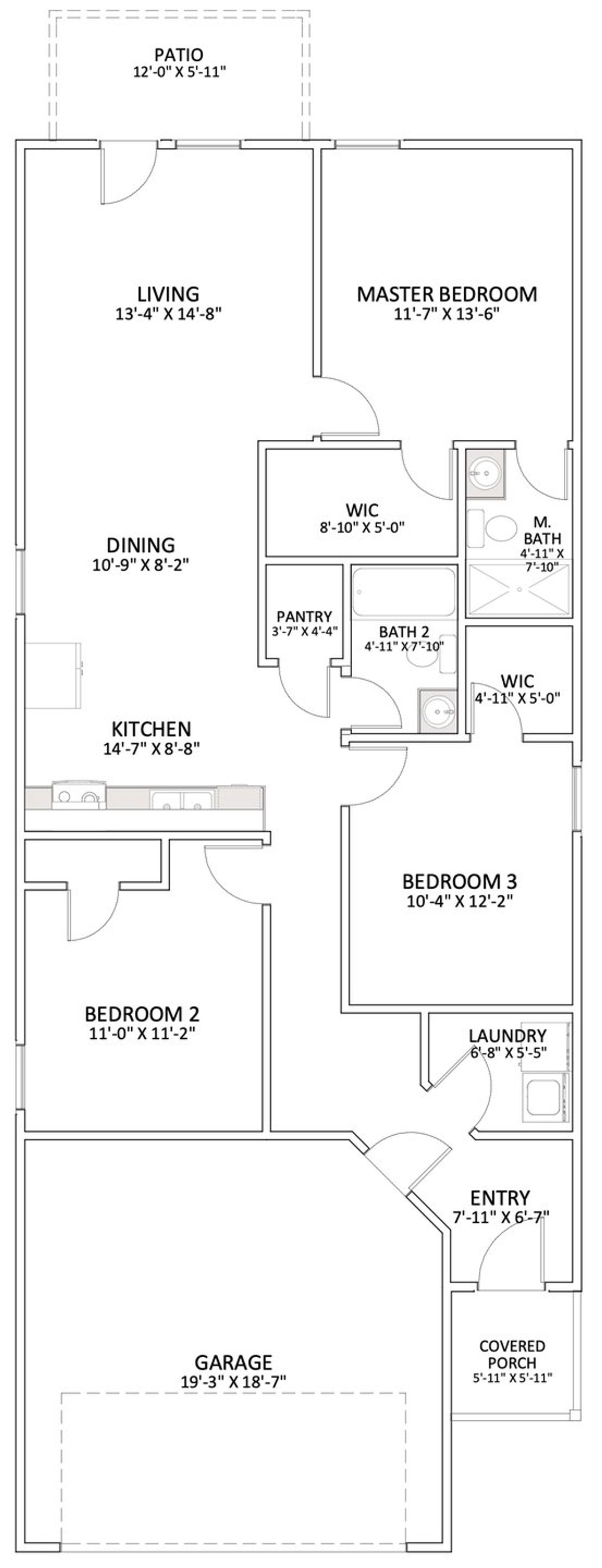 2D floor plan layout for the Shiloh by Enchanted Homes in Stones Throw, Inman, SC (Image 2).