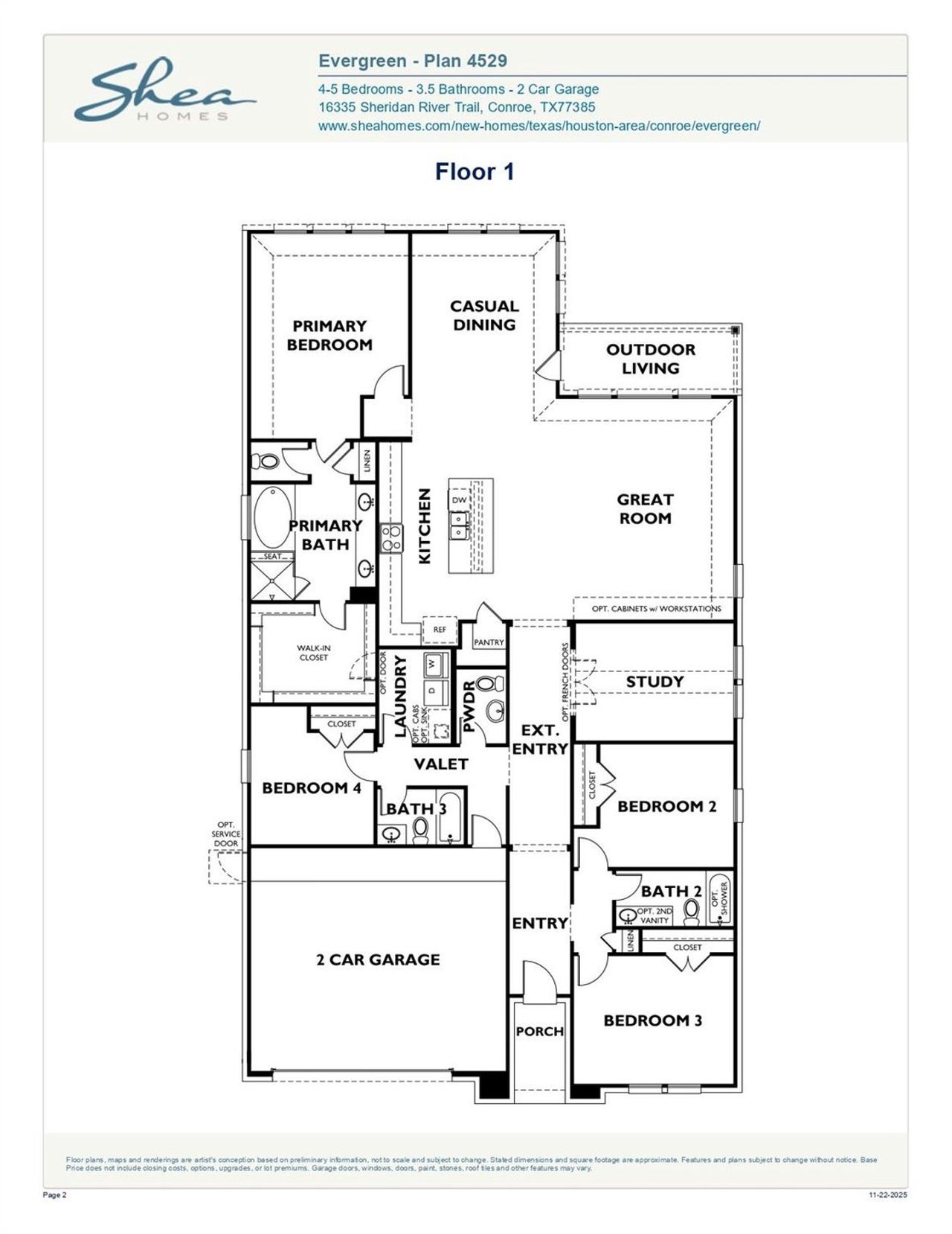 2D floor plan layout of this home in , Conroe, TX (Image 2).