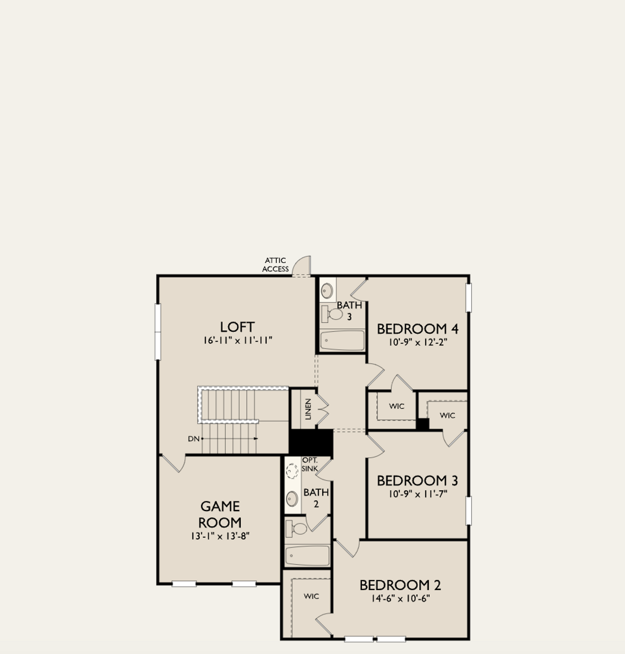 2D floor plan layout for the Knox by Ashton Woods in Berry Creek Highlands, Georgetown, TX (Image 2).
