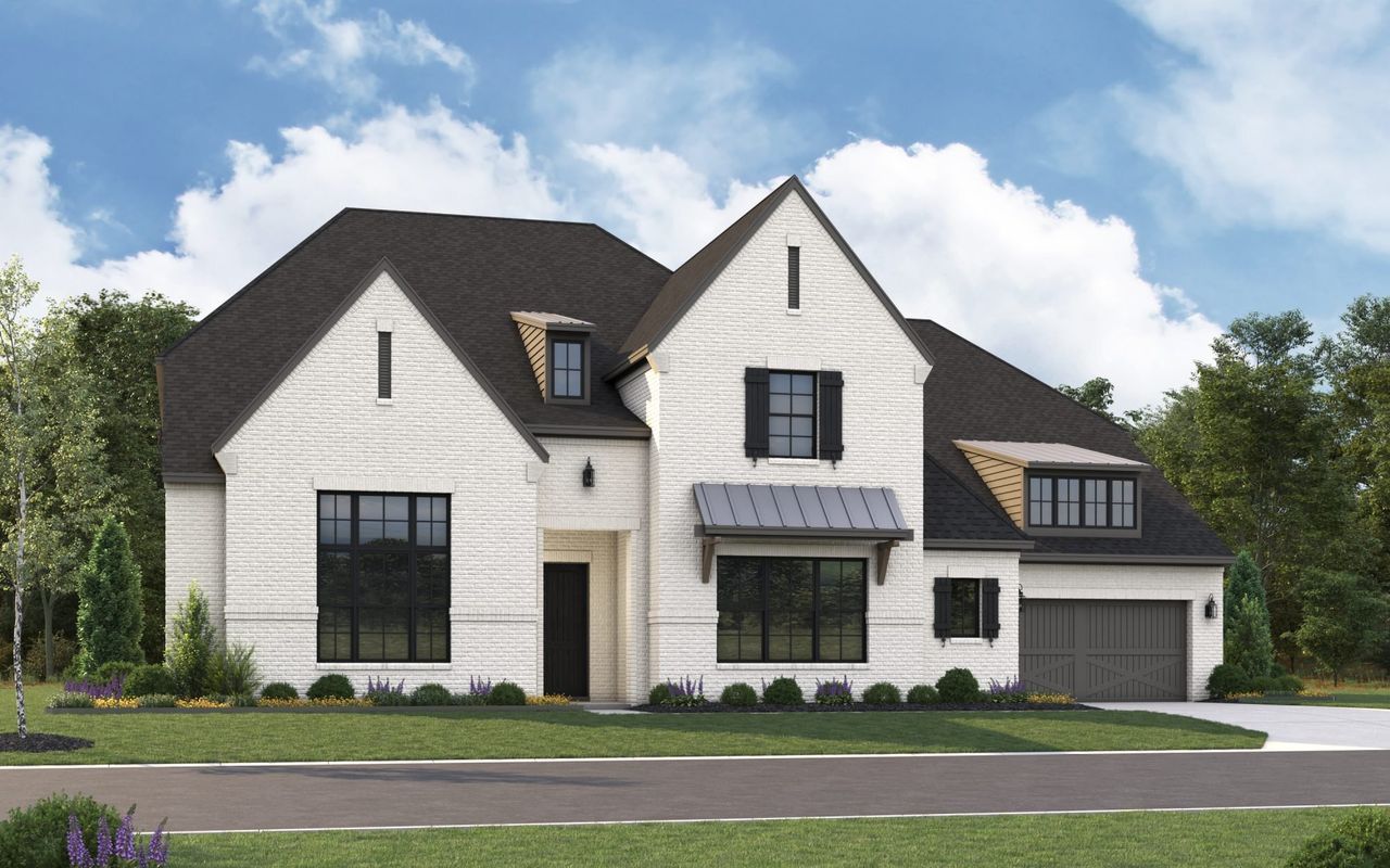 Representative exterior photo of a completed home built from the 7031 by Tradition Homes in Furst Ranch – 80′ Lots, Prosper, TX (Image 2).