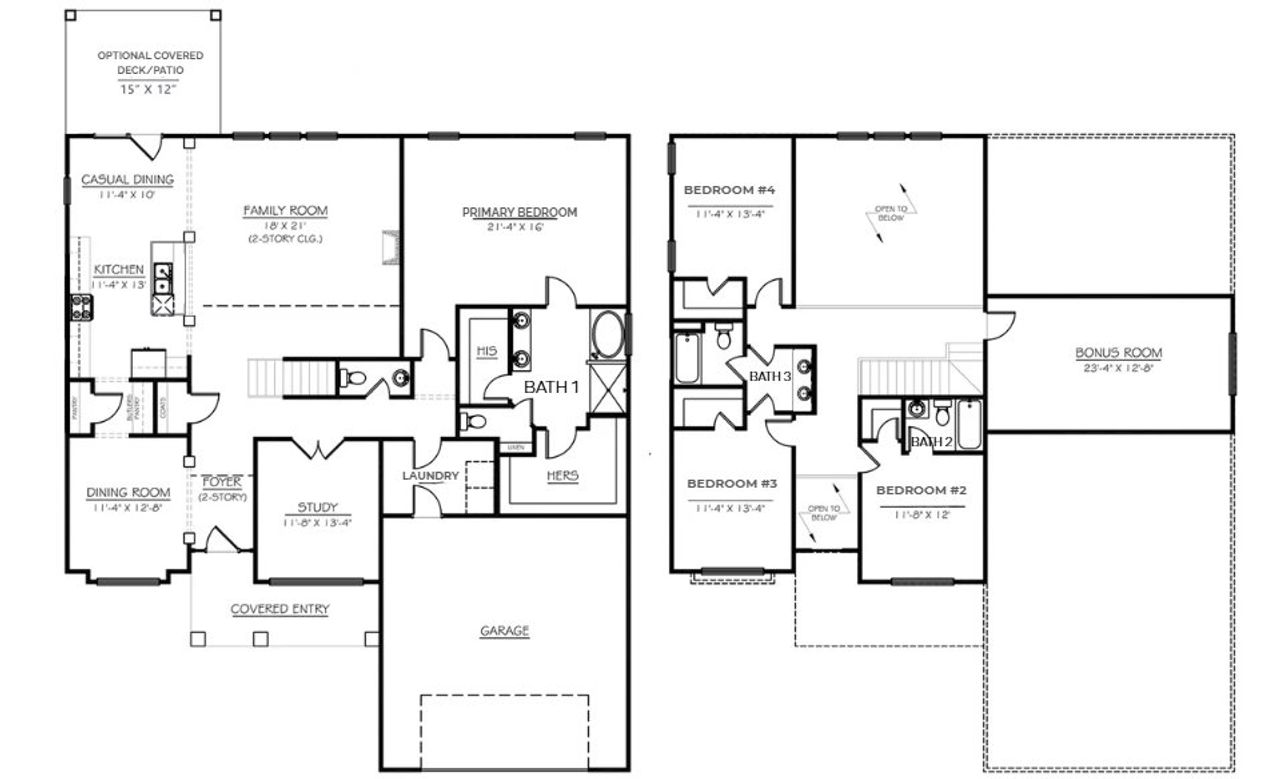 2D floor plan layout for the Carrington by D.R. Horton in Alder Pond, Campobello, SC (Image 2).
