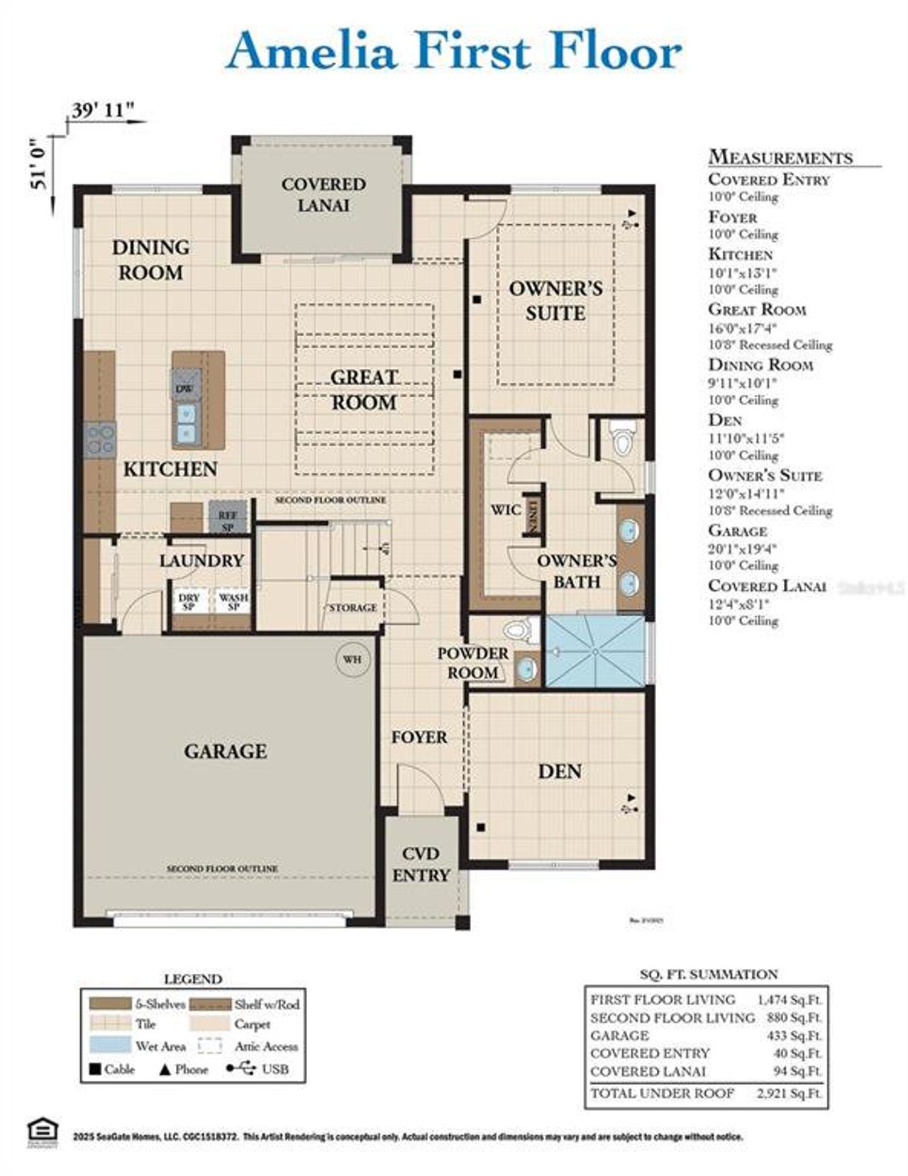 2D floor plan layout of this home in Beachview Cove, Ormond Beach, FL (Image 2).