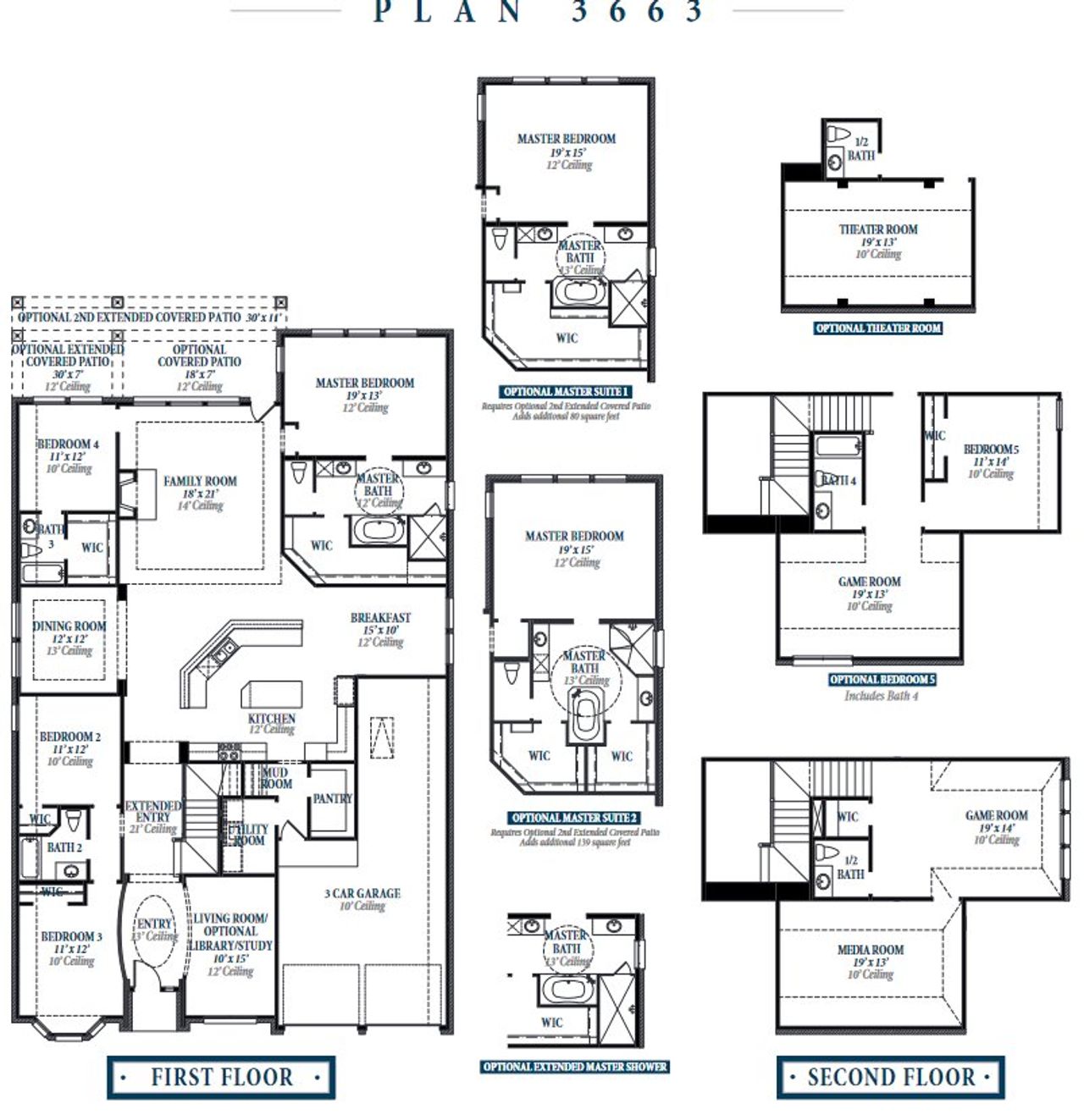 2D floor plan layout for the Plan 3663 by Ravenna Homes in Bridgeland 60′, Cypress, TX (Image 2). 2D floor plan layout for the Plan 3663 by Ravenna Homes in Bridgeland 60′, Cypress, TX (Image 2).