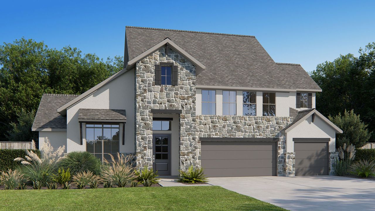 Representative exterior photo of a completed home built from the 4320W by Perry Homes in Legacy Prairie at Katy Court, Katy, TX (Image 2). Representative exterior photo of a completed home built from the 4320W by Perry Homes in Legacy Prairie at Katy Court, Katy, TX (Image 2).