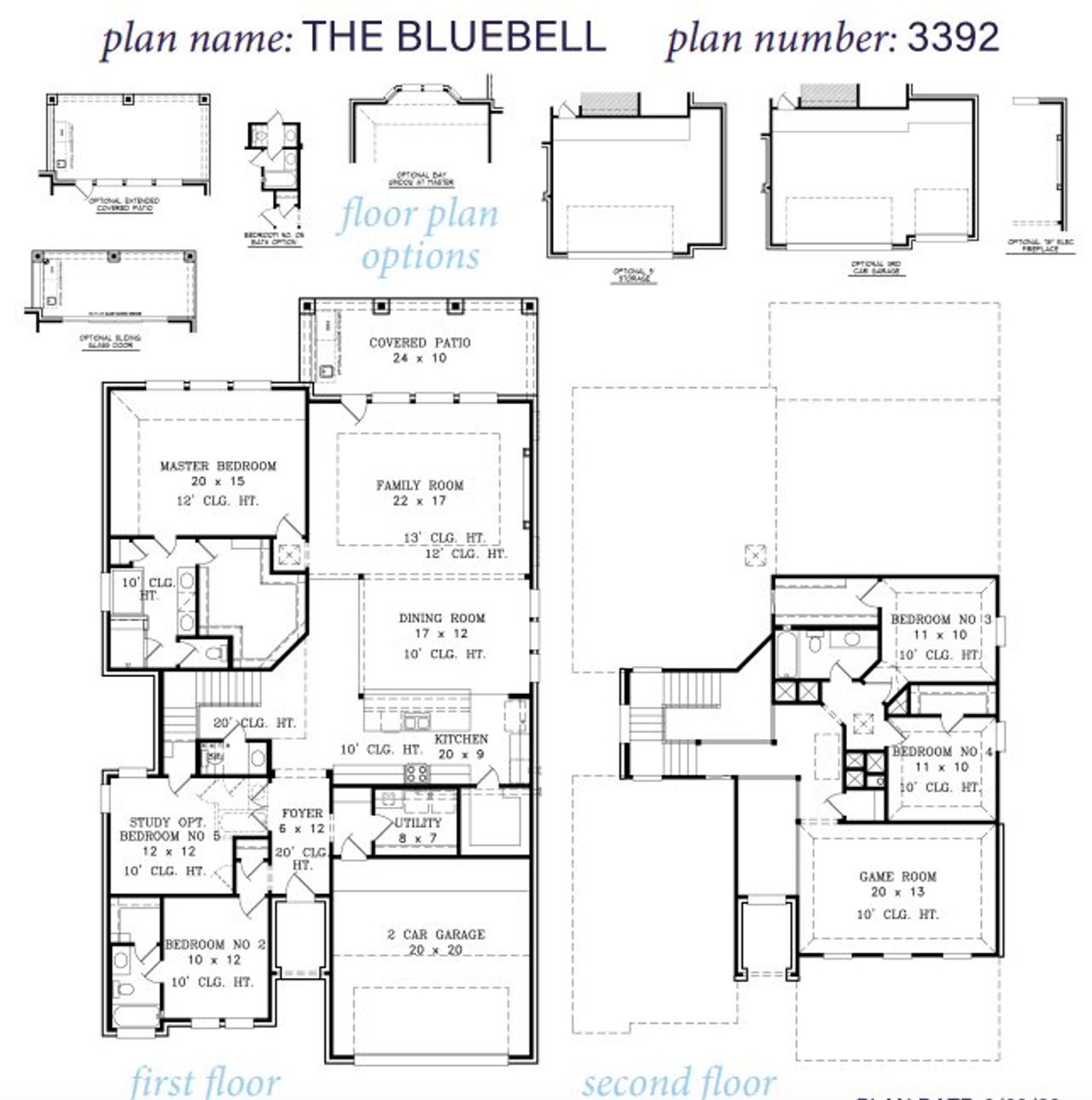 2D floor plan layout for the Bluebell 3392 by J. Patrick Homes in Jordan Ranch 55' Lots, Fulshear, TX (Image 2). 2D floor plan layout for the Bluebell 3392 by J. Patrick Homes in Jordan Ranch 55' Lots, Fulshear, TX (Image 2).