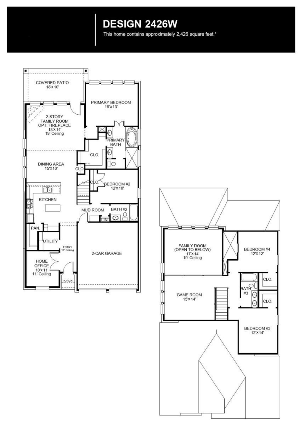 2D floor plan layout of this home in Lariat 45', Liberty Hill, TX (Image 2).