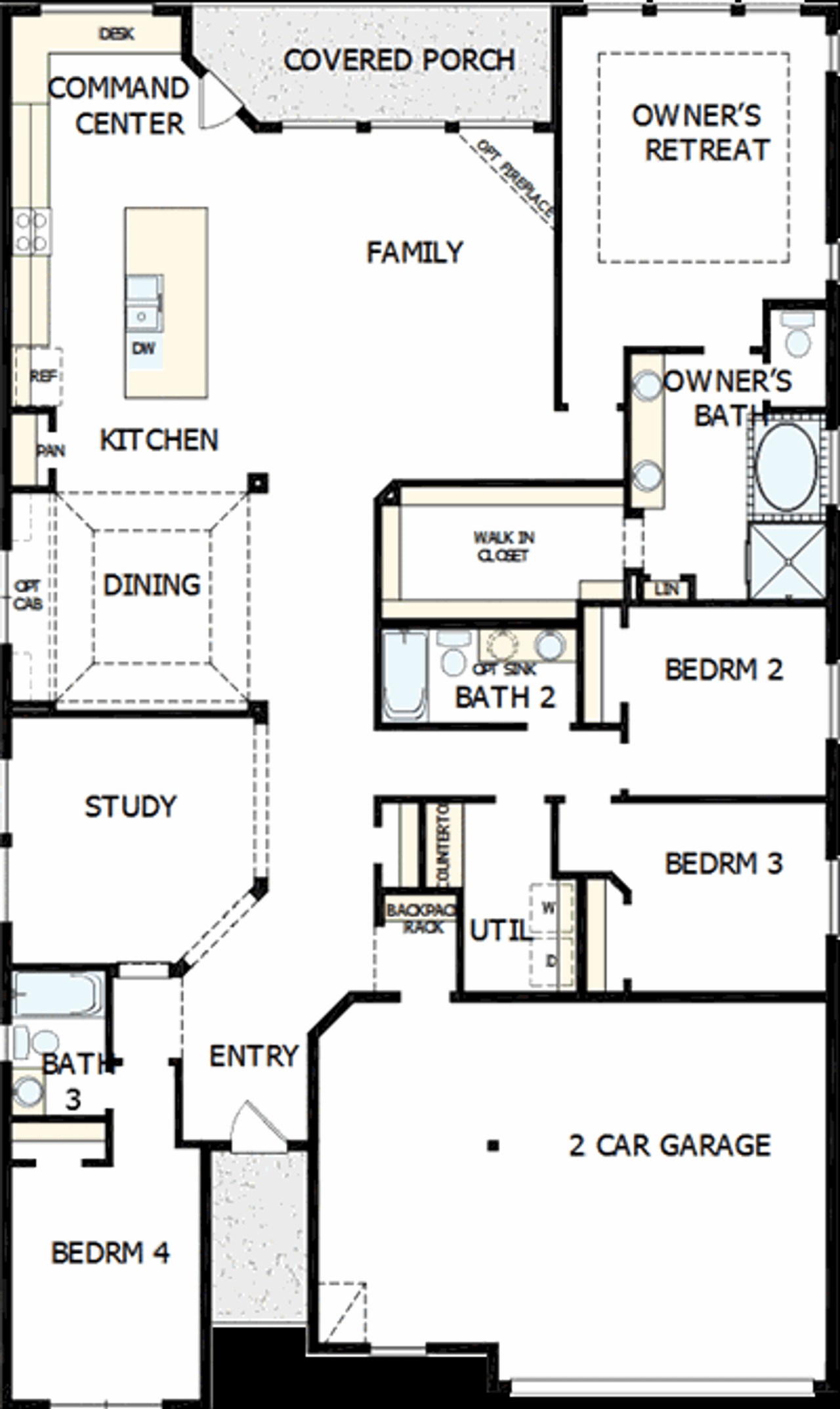 2D floor plan layout for the The Omaha by David Weekley Homes in Grand Central Park 55' Homesites, Conroe, TX (Image 2). 2D floor plan layout for the The Omaha by David Weekley Homes in Grand Central Park 55' Homesites, Conroe, TX (Image 2).