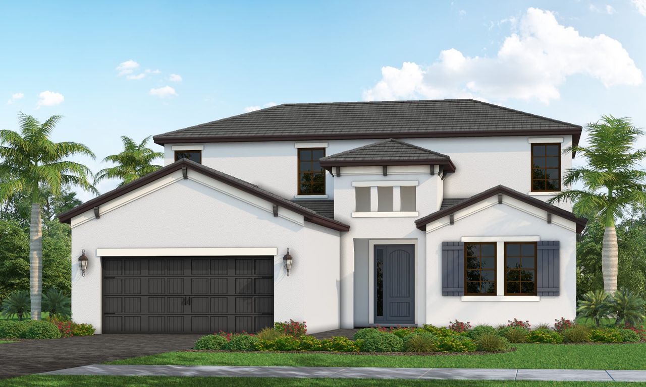 Front exterior of a new home in Vistera of Venice, Nokomis, FL, highlighting curb appeal (Image 2). Front exterior of a new home in Vistera of Venice, Nokomis, FL, highlighting curb appeal (Image 2).