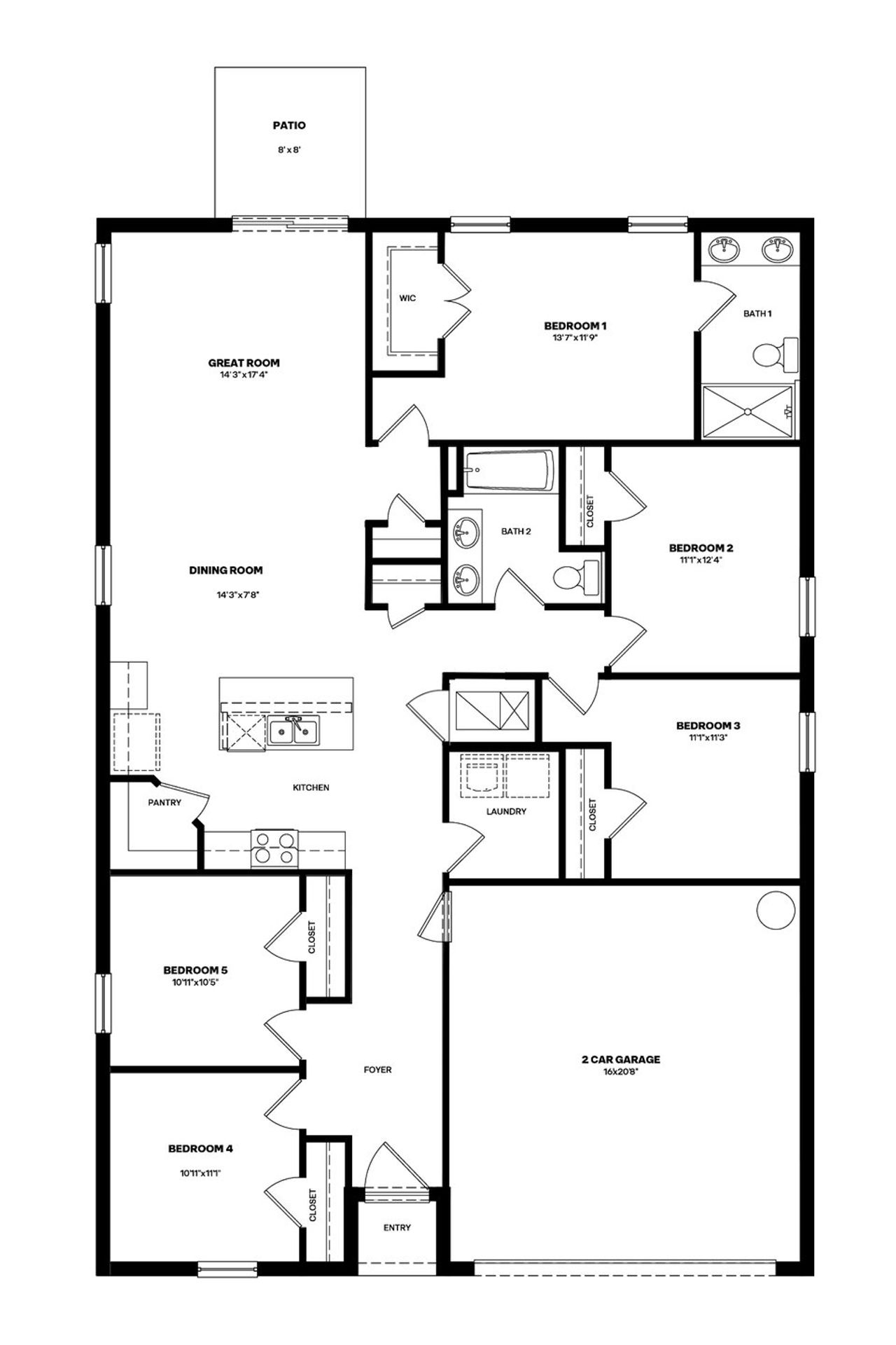 2D floor plan layout of this home in Holloway Landing, Plant City, FL (Image 2).