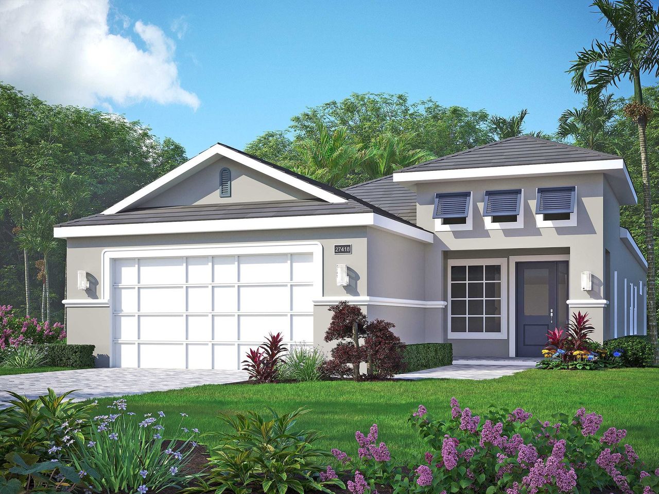 Representative exterior photo of a completed home built from the Mirador Grande by GHO Homes in The Falls at Grand Harbor, Vero Beach, FL (Image 2).