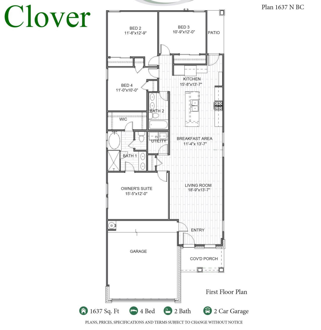 2D floor plan layout for the Clover by Saratoga Homes in Aldine Pines, Houston, TX (Image 2).
