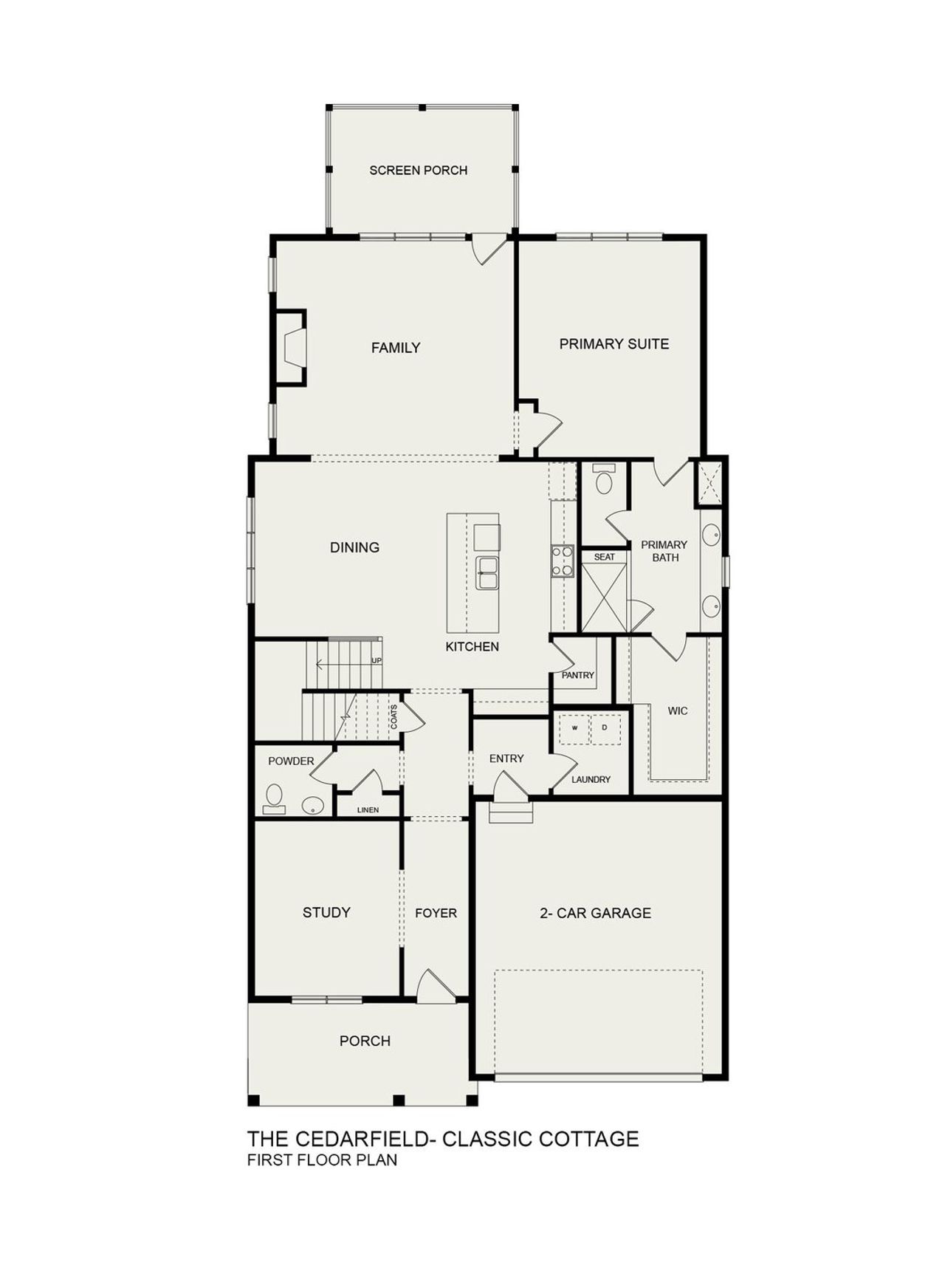 2D floor plan layout for the Cedarfield Classic Cottage by Homes by Dickerson in Ponder, Wendell, NC (Image 2).