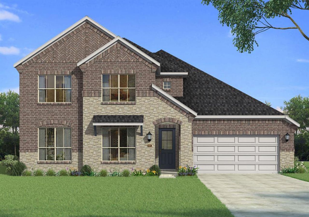 Front exterior of a new home in Sutton Fields, Celina, TX, highlighting curb appeal (Image 2).