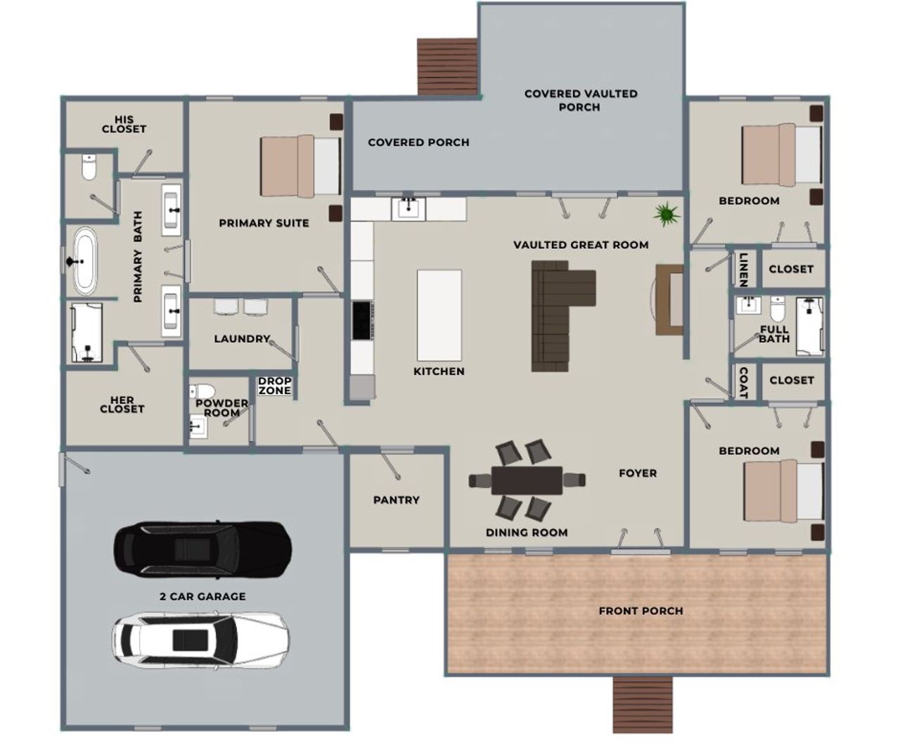 2D floor plan layout for the Meadow Stream by Riverstone Construction, LLC in River Gorge Ranch, River Gorge Ranch, TN (Image 2).