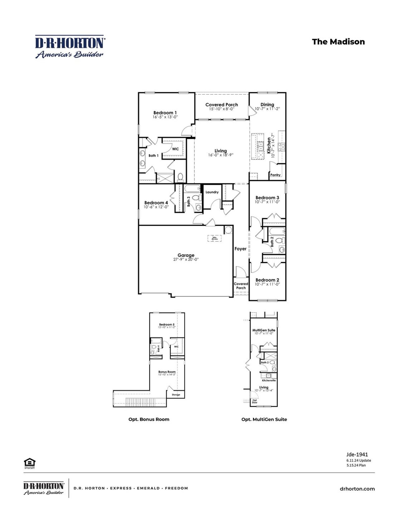 2D floor plan layout for the MADISON by D.R. Horton in Belle Park, North Myrtle Beach, SC (Image 2).
