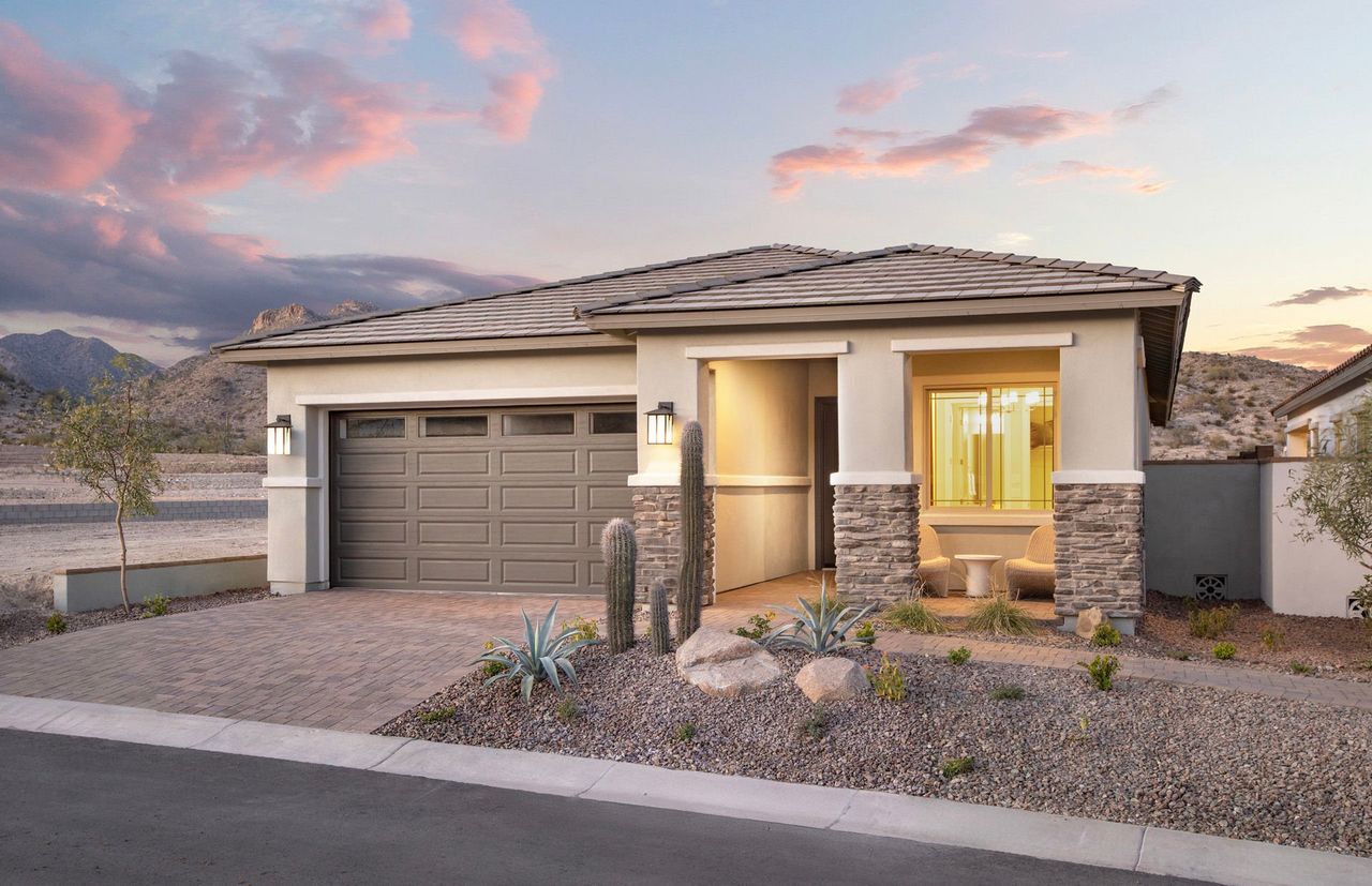Front exterior of a new home in Regent Hills - Meadow Series, Buckeye, AZ, highlighting curb appeal (Image 2).