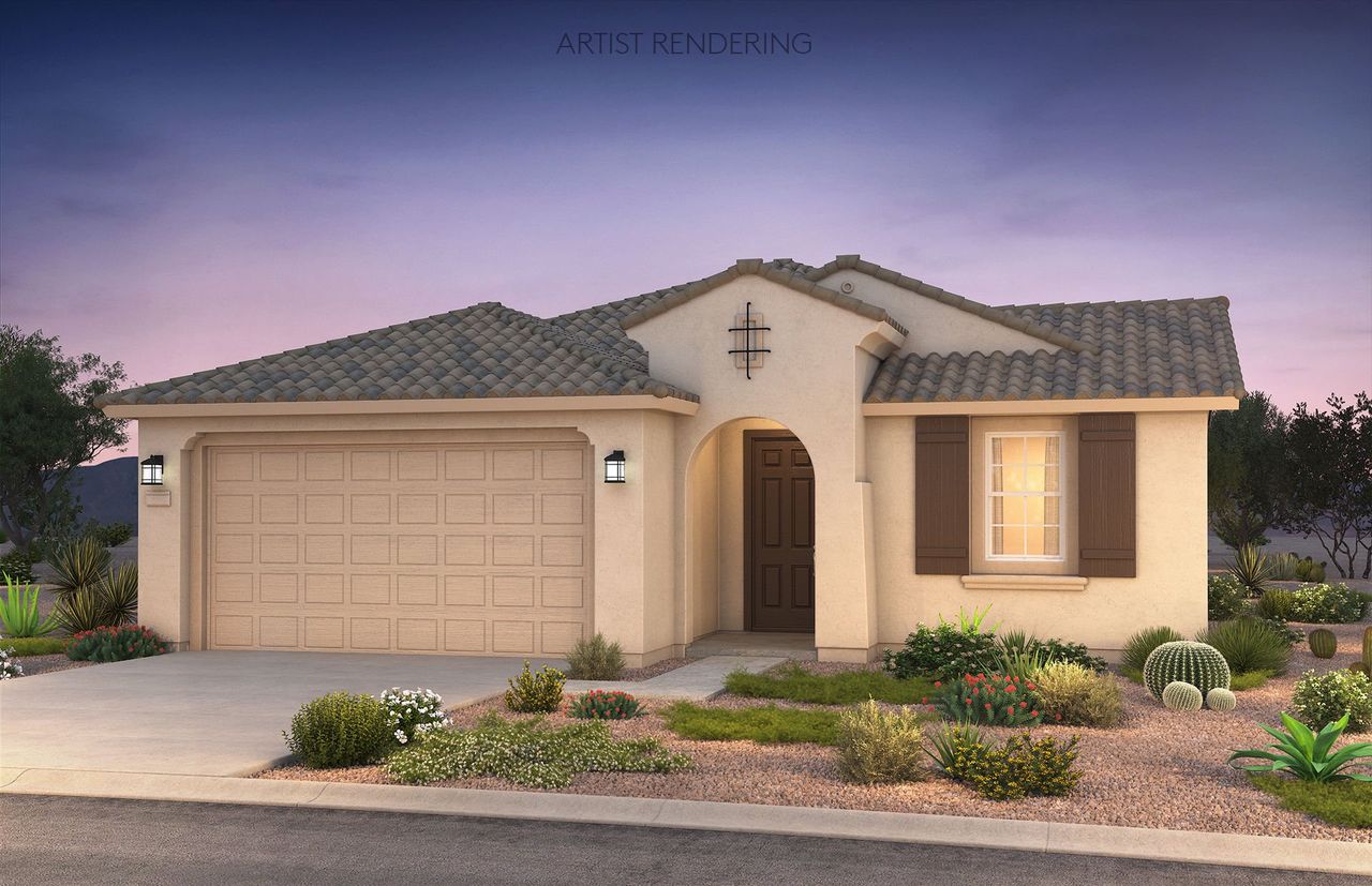 Front exterior of a new home in Blossom Rock, Apache Junction, AZ, highlighting curb appeal (Image 2).