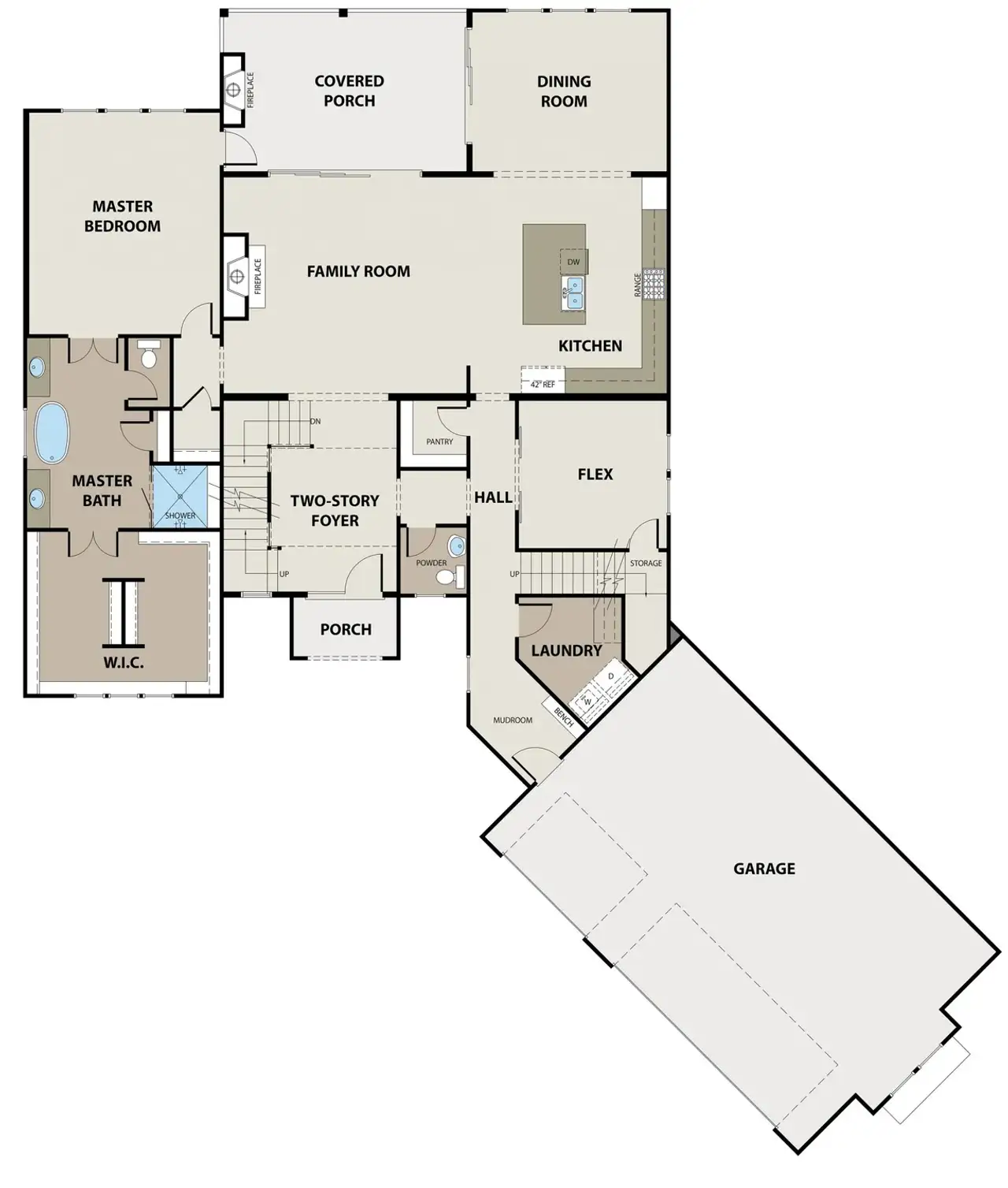 2D floor plan layout for the Ashley by Peachtree Building Group in Pilgrim Mill, Cumming, GA (Image 2).
