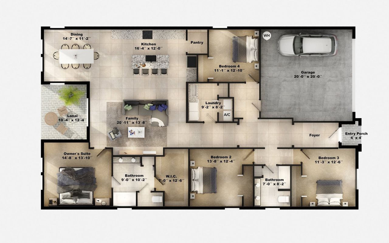 2D floor plan layout of this home in Gray Hawk at Hole Two, Daytona Beach, FL (Image 2).