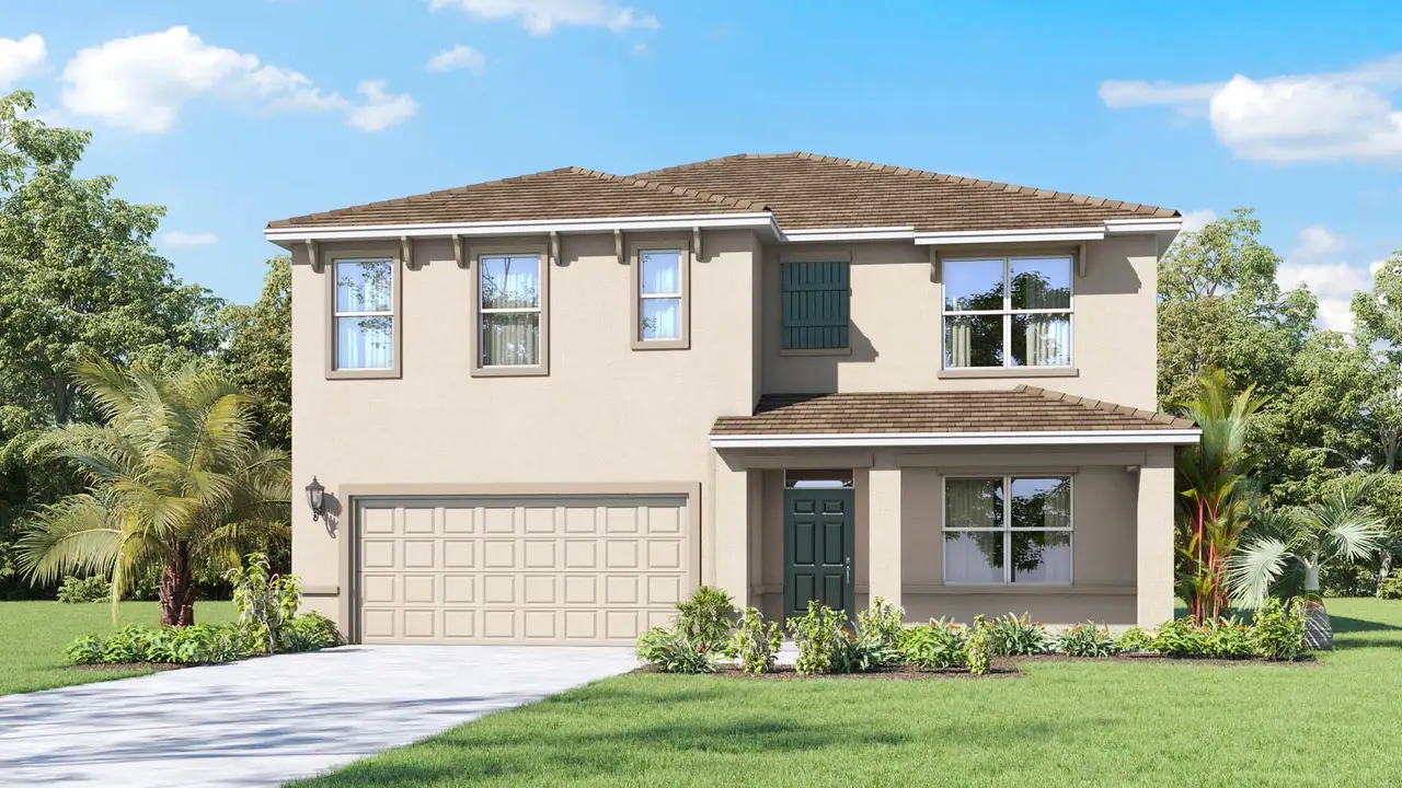 Representative exterior photo of a completed home built from the Hayden by D.R. Horton in Indian River Preserve, Mims, FL (Image 2).