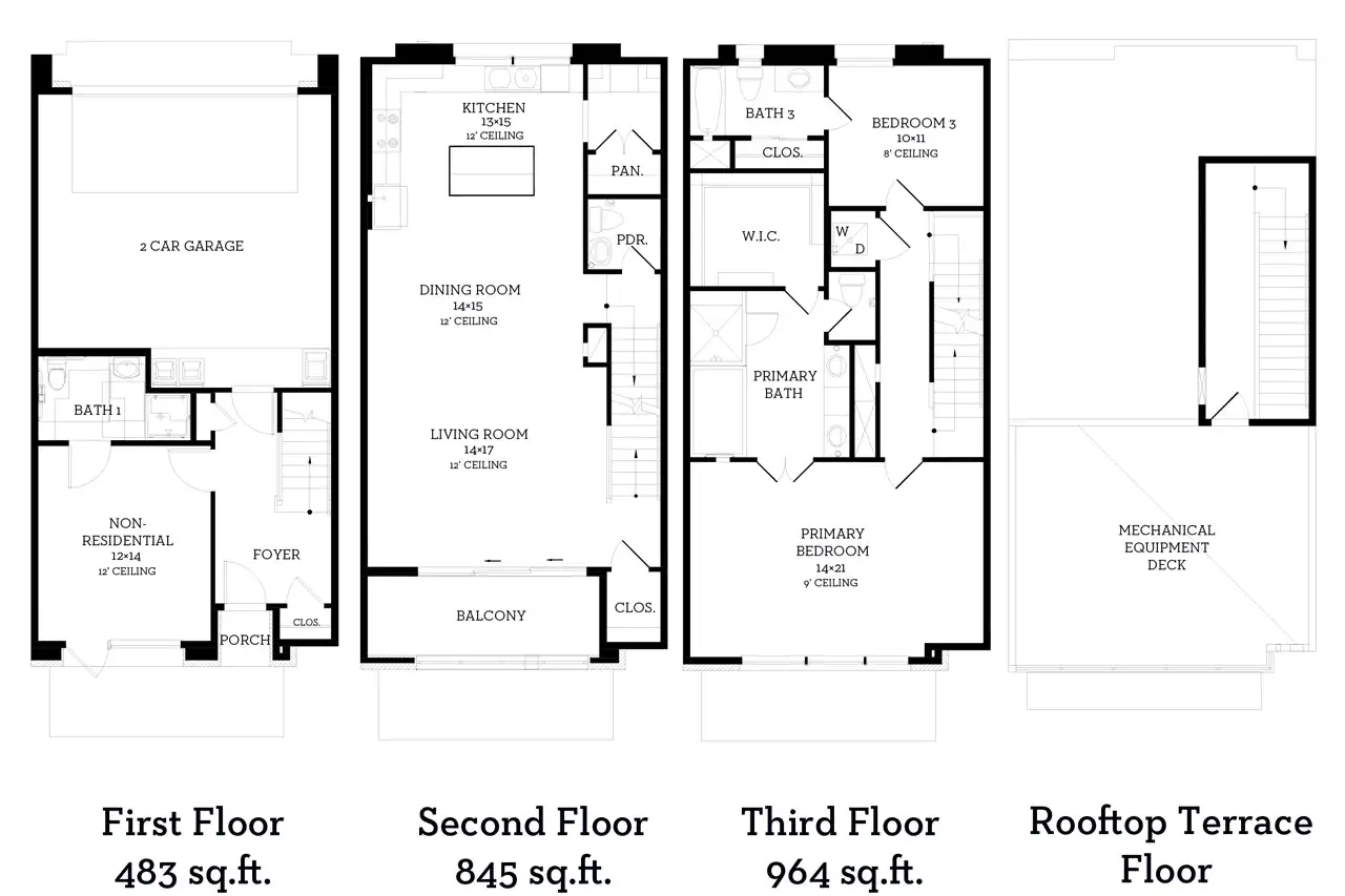 2D floor plan layout of this home in MUELLER EIGHT LIVE WORK COLLECTION, Austin, TX (Image 2).