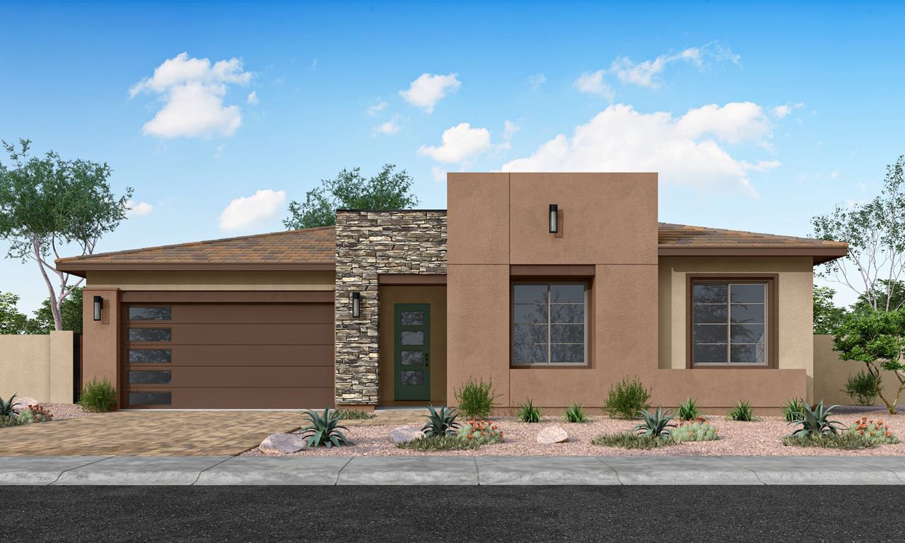 Representative exterior photo of a completed home built from the Holly Plan 5007 by Tri Pointe Homes in Blossom Rock, Apache Junction, AZ (Image 2).