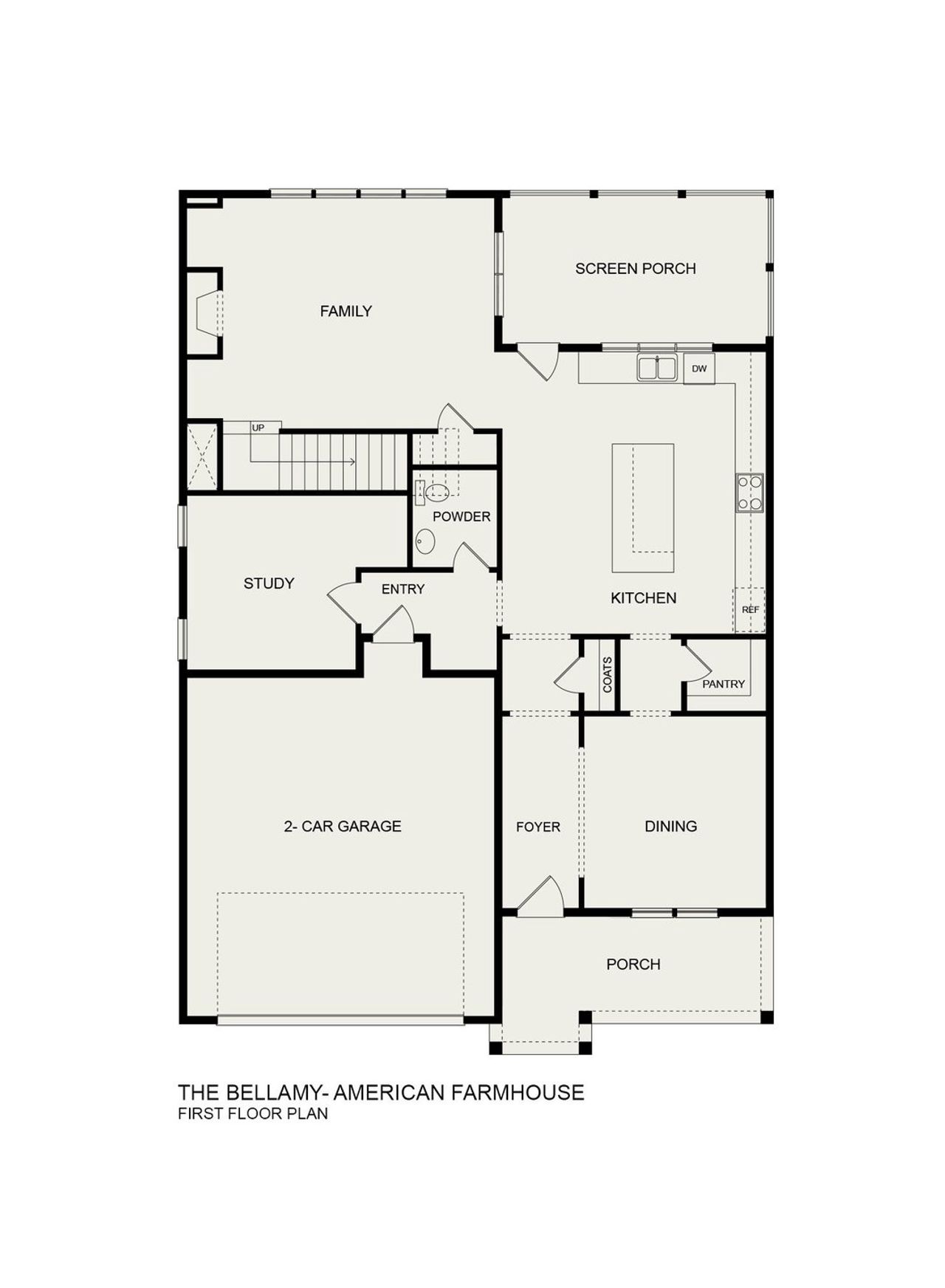 2D floor plan layout for the Bellamy American Farmhouse by Homes by Dickerson in Ponder, Wendell, NC (Image 2).