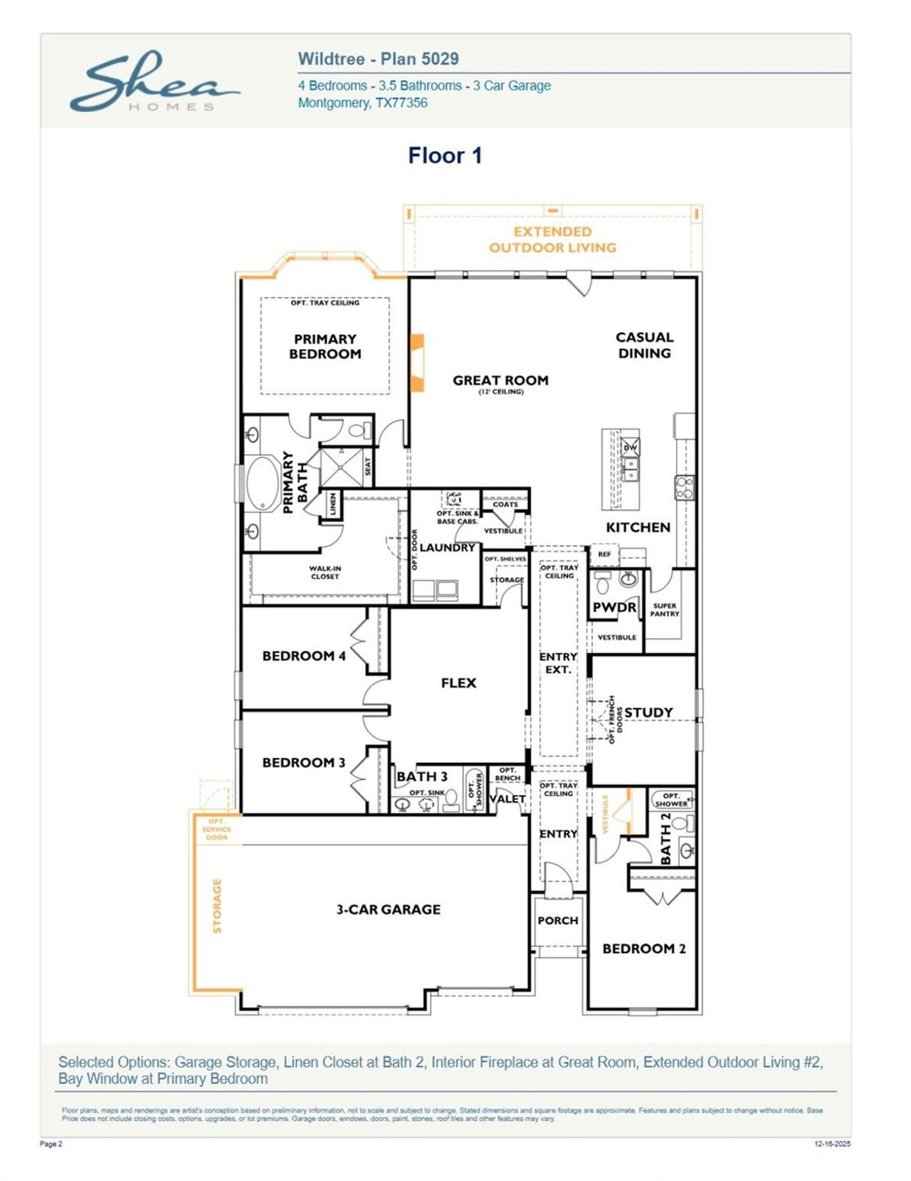 2D floor plan layout of this home in WILDTREE 60', Montgomery, TX (Image 2). 2D floor plan layout of this home in WILDTREE 60', Montgomery, TX (Image 2).