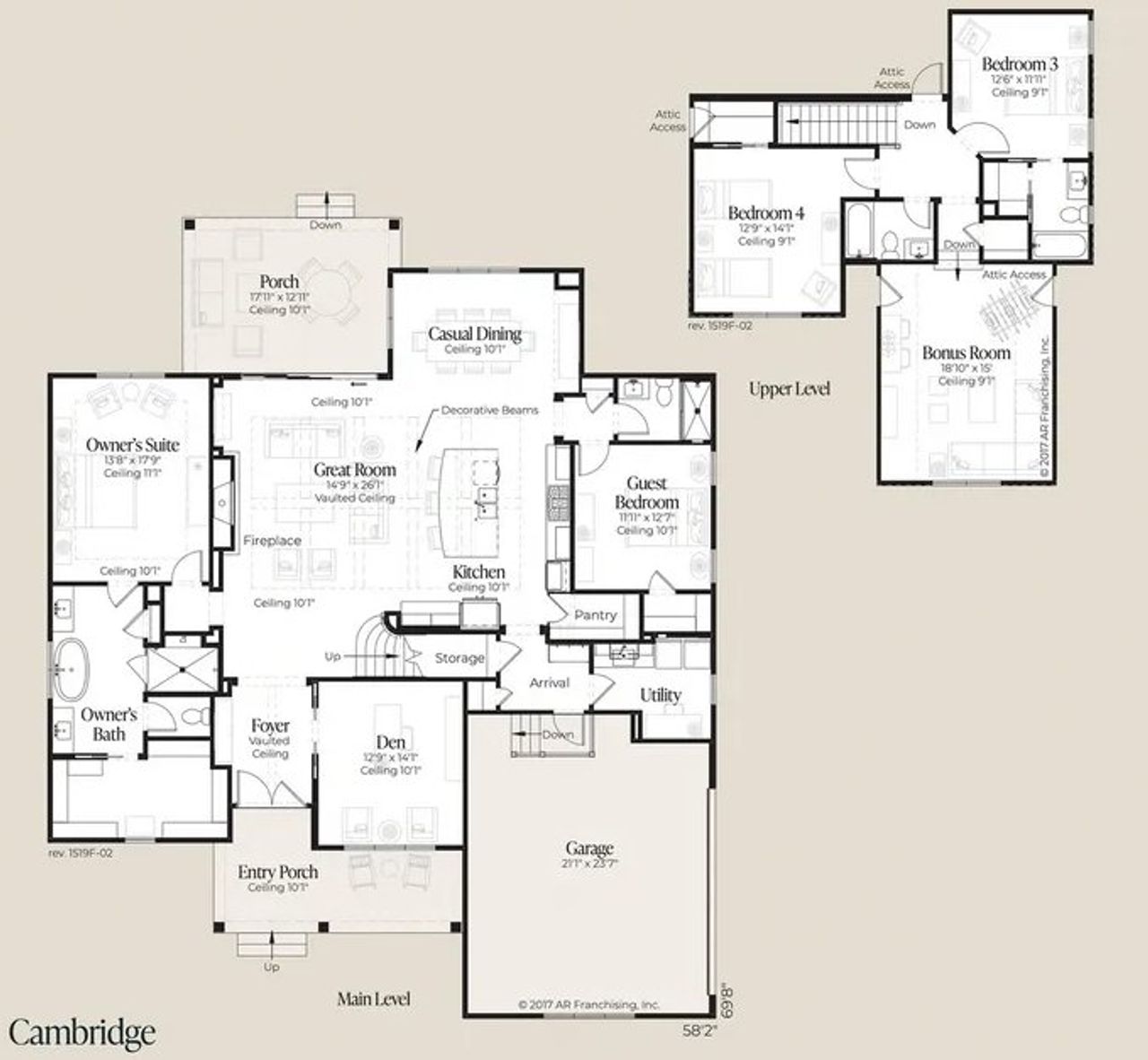 2D floor plan layout for the Cambridge by AR HOMES in Kingston, Newberry, FL (Image 2).