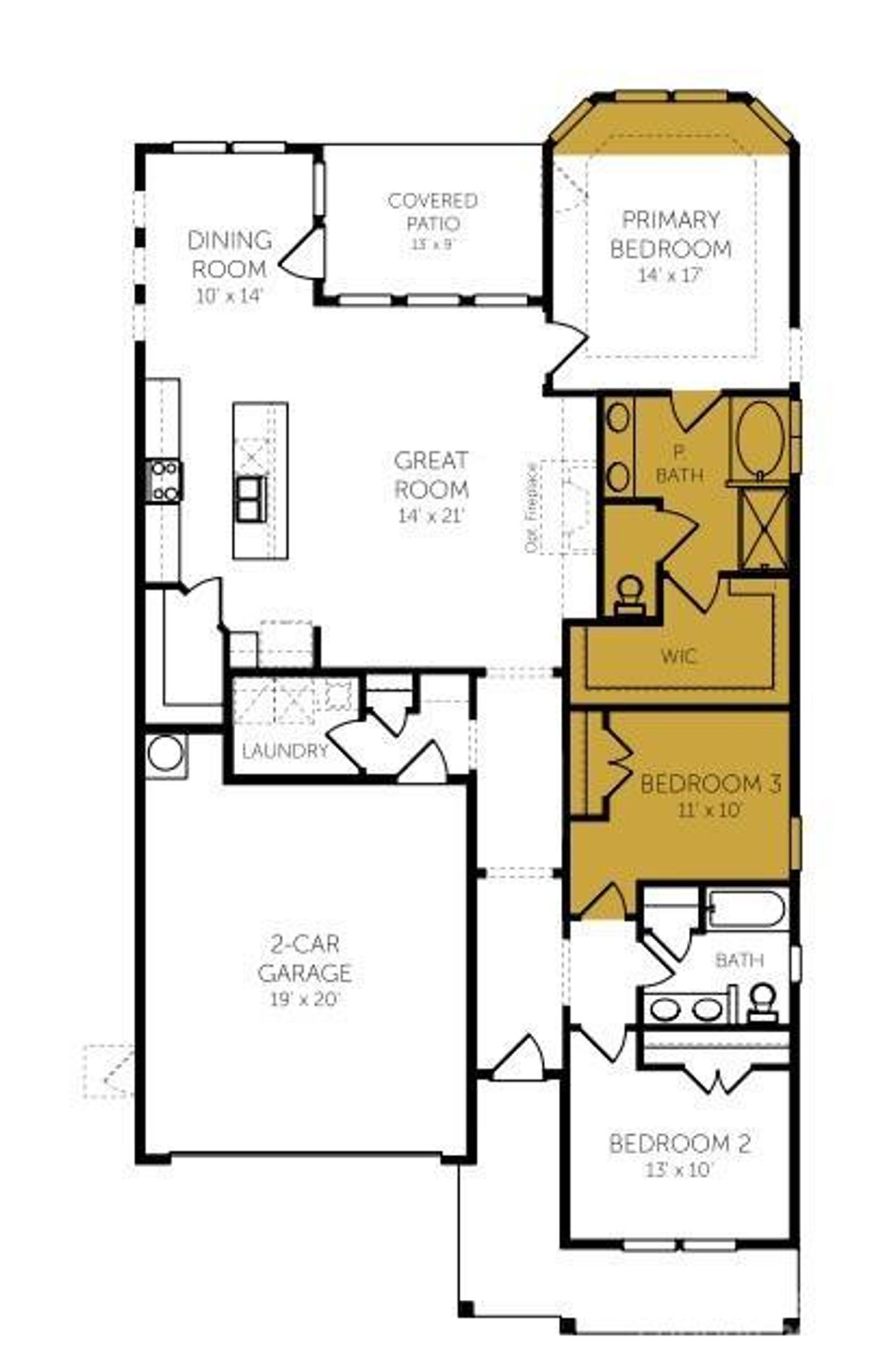 2D floor plan layout of this home in Cottages at Wingate, Wingate, NC (Image 2).