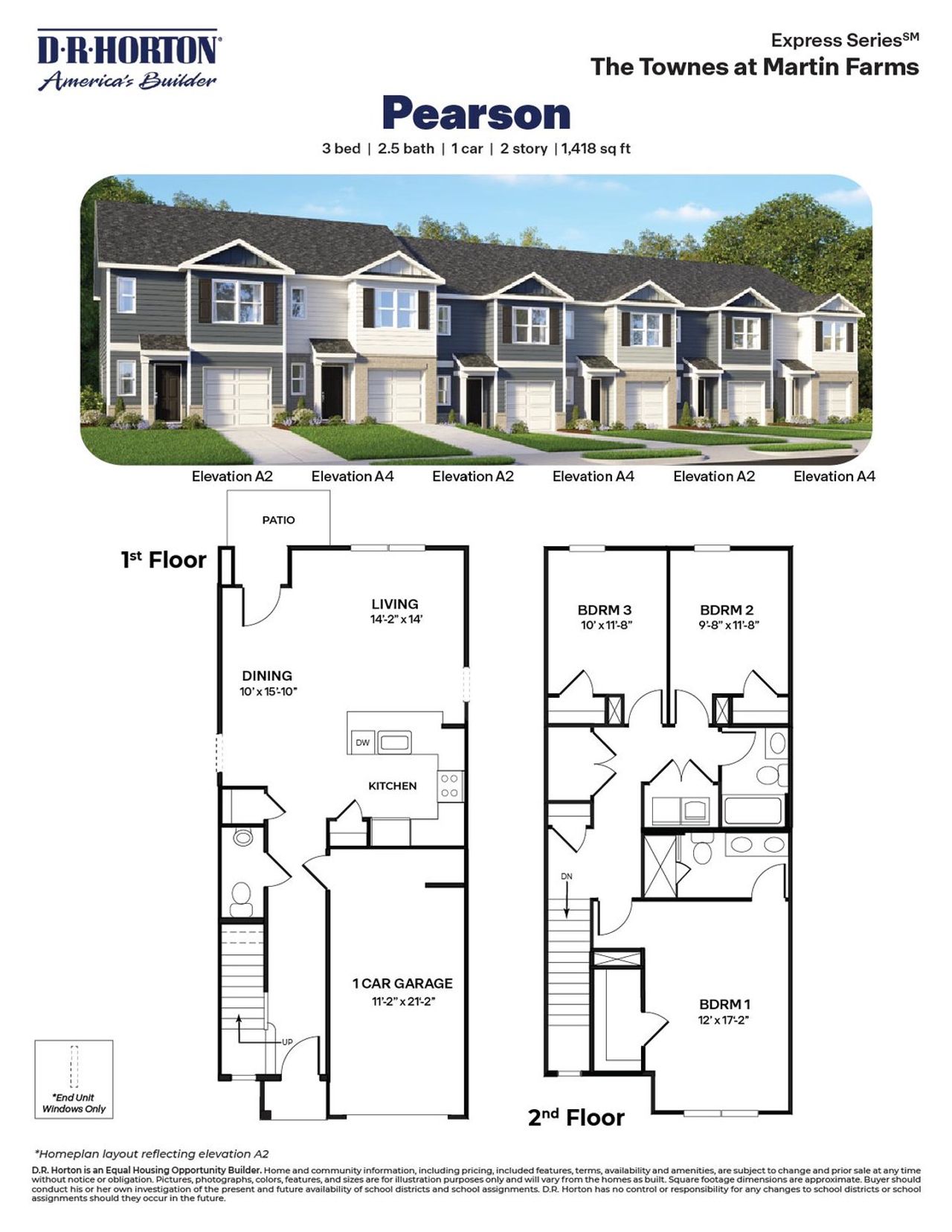 2D floor plan layout of this home in The Townes at Martin Farms, Aberdeen, NC (Image 2).