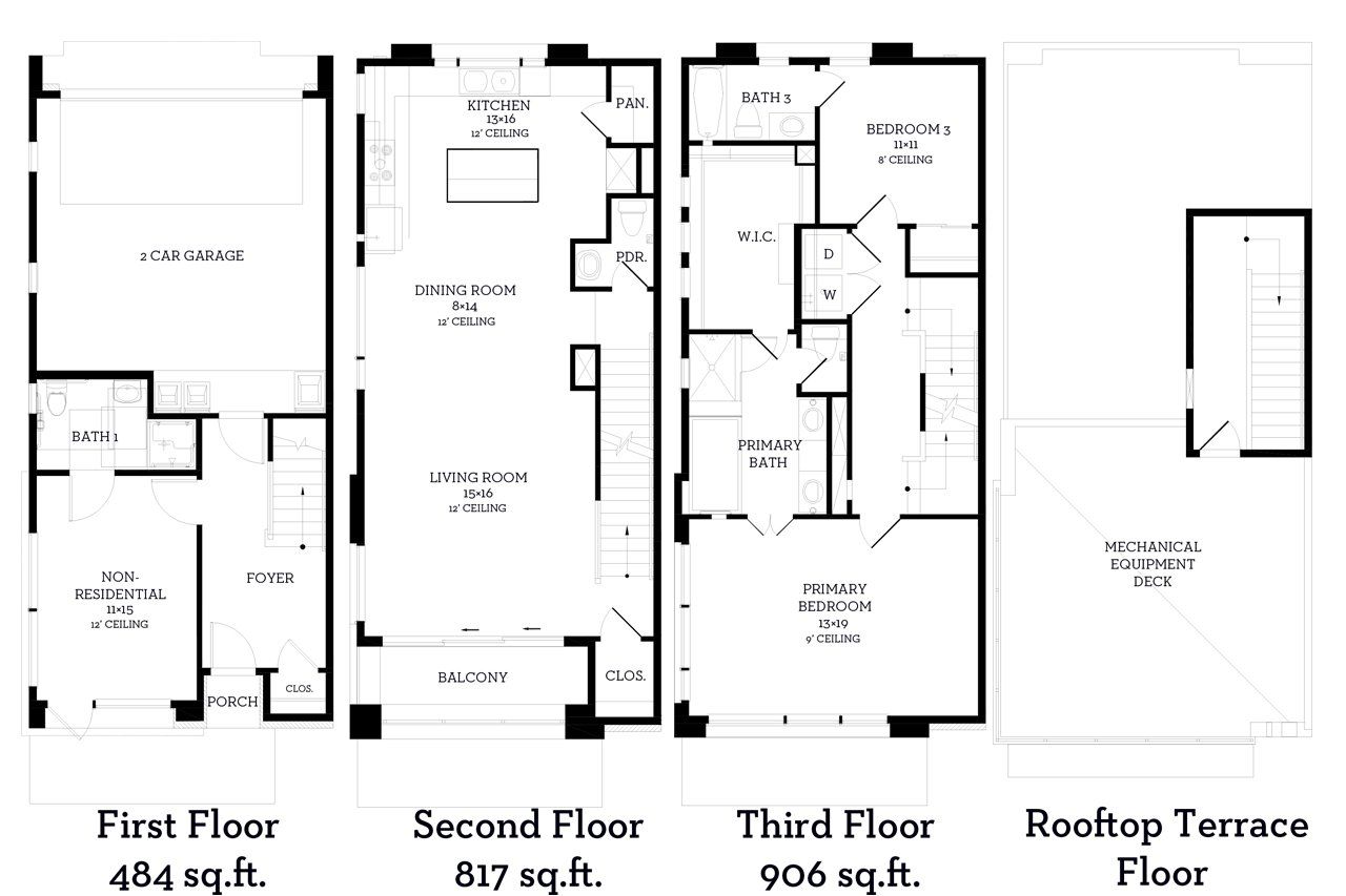 2D floor plan layout of this home in MUELLER EIGHT LIVE WORK COLLECTION, Austin, TX (Image 2).