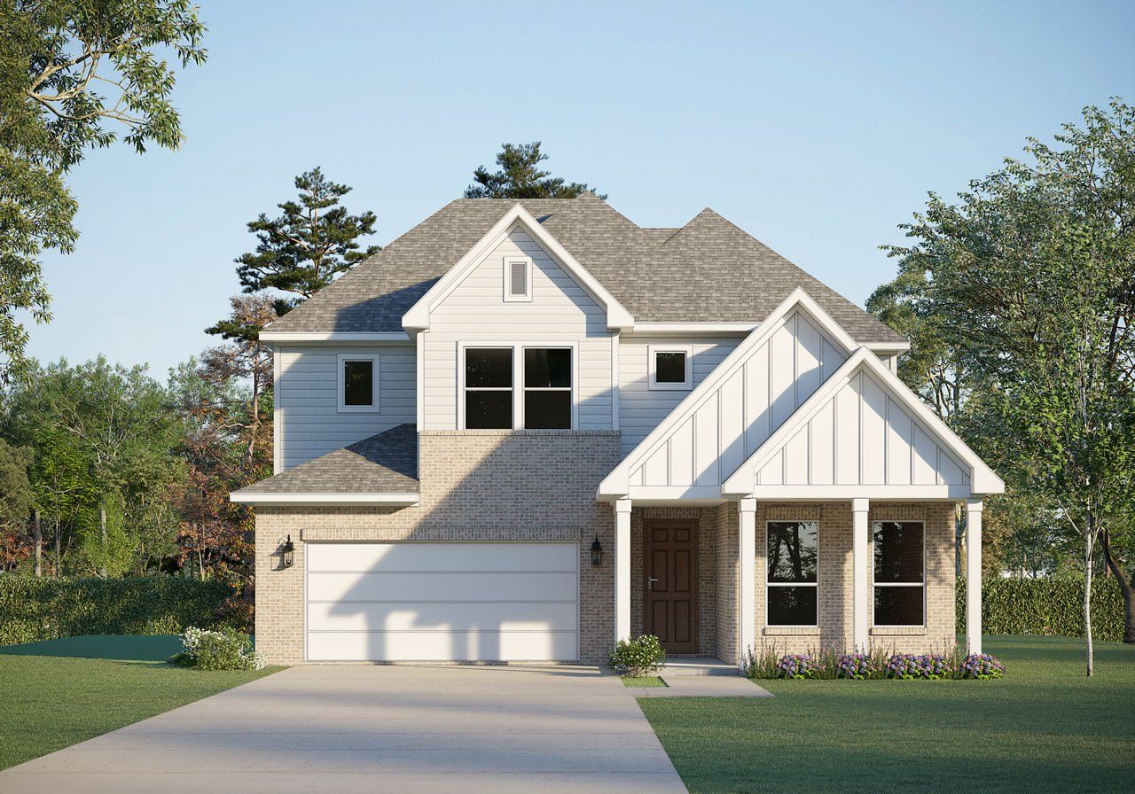 Representative exterior photo of a completed home built from the Wilson 4226 by GFO Home in The Grove at Blackhawk, Pflugerville, TX (Image 2).