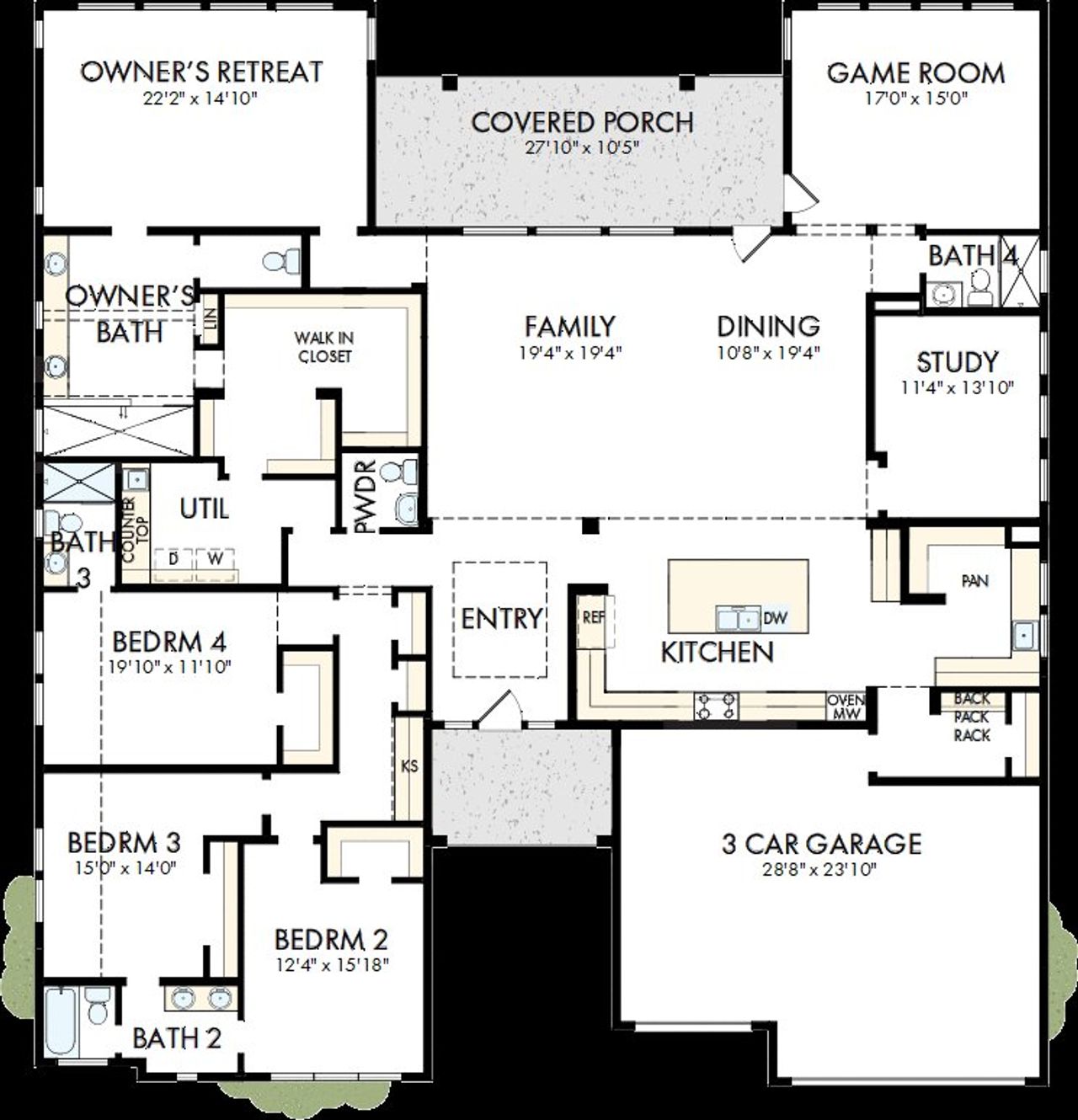 2D floor plan layout of this home in Goodland – Manor Series, Grand Prairie, TX (Image 2).