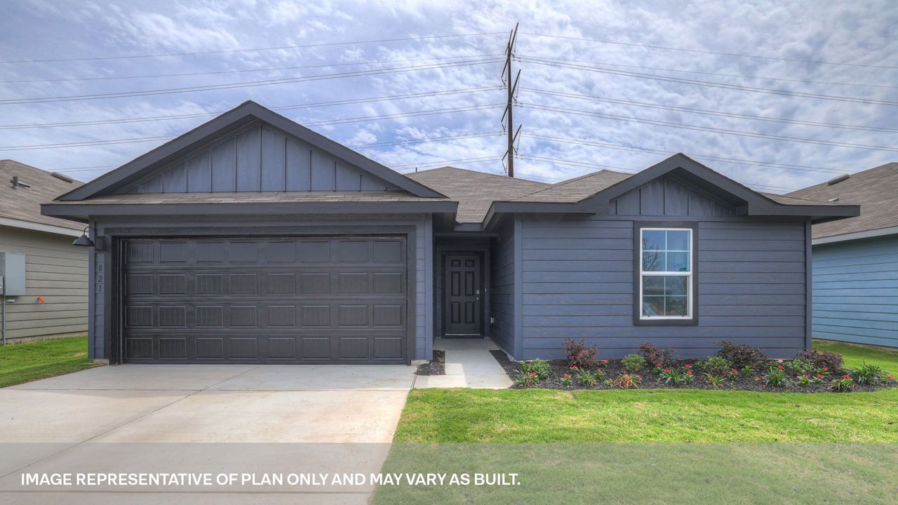 Representative exterior photo of a completed home built from the The Bellvue by D.R. Horton in Swenson Heights, Seguin, TX (Image 2). Representative exterior photo of a completed home built from the The Bellvue by D.R. Horton in Swenson Heights, Seguin, TX (Image 2).
