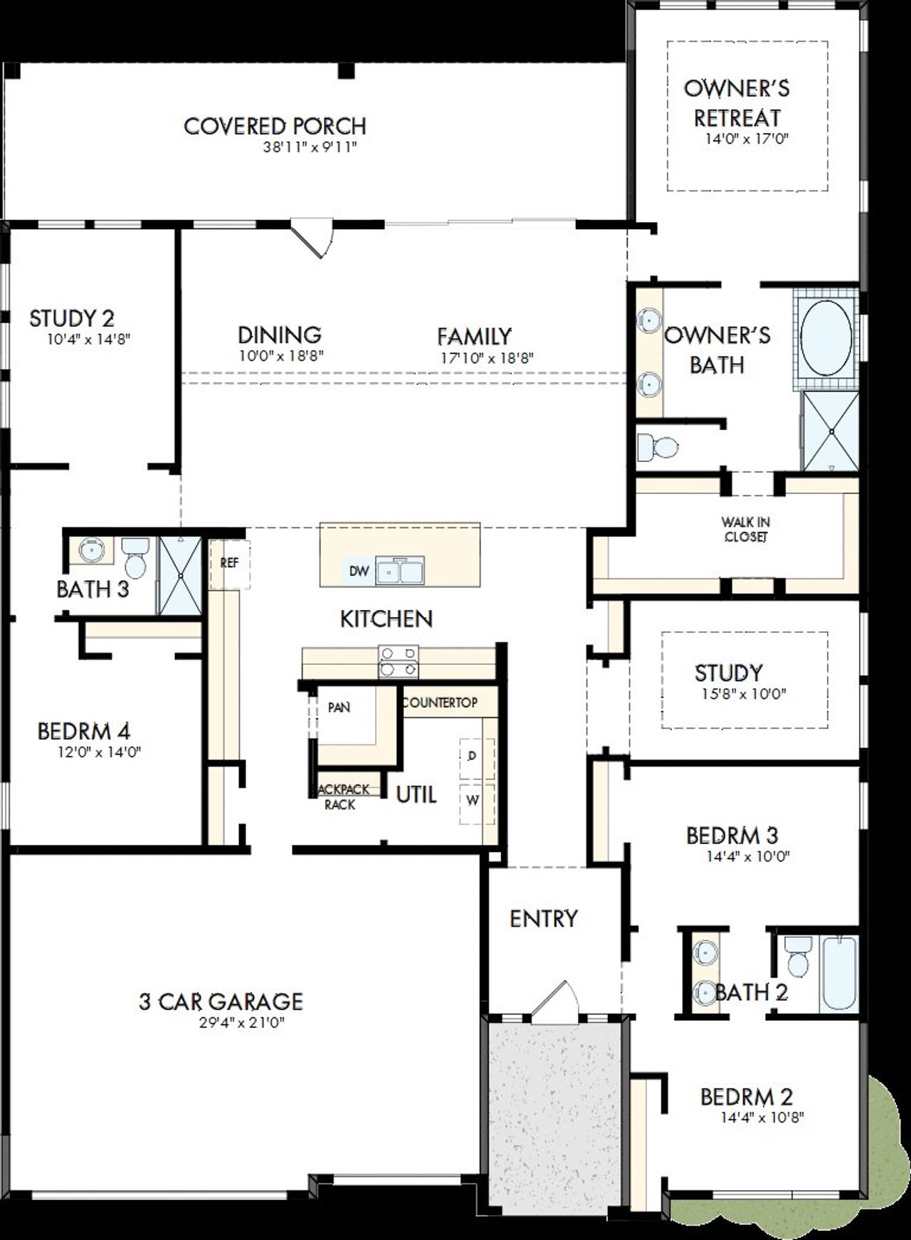 2D floor plan layout of this home in Dunham Pointe - Parkview Collection, Cypress, TX (Image 2).