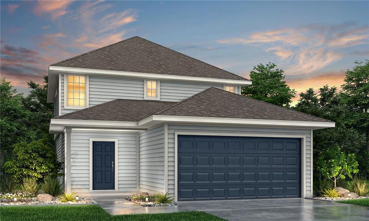 Front exterior of a new home in River's Edge, Conroe, TX, highlighting curb appeal (Image 2).