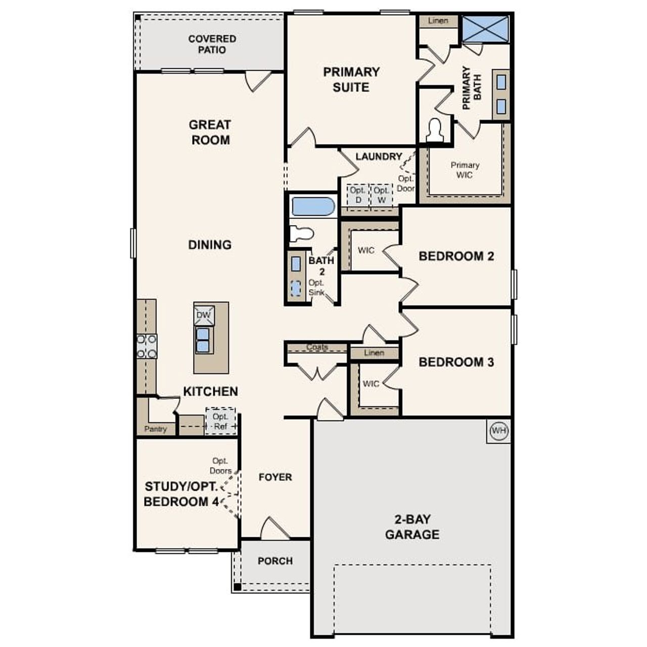2D floor plan layout for the Champlain by Century Communities in MiraVerde, Crowley, TX (Image 2).
