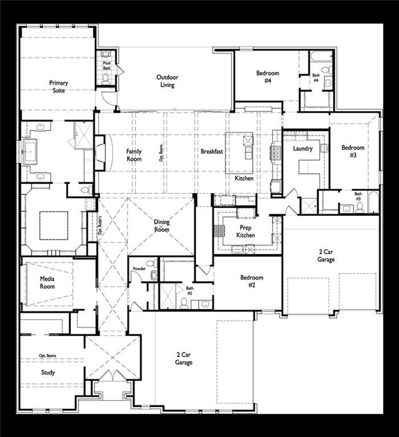2D floor plan layout of this home in Mustang Lakes - 100ft Lots, Celina, TX (Image 2).