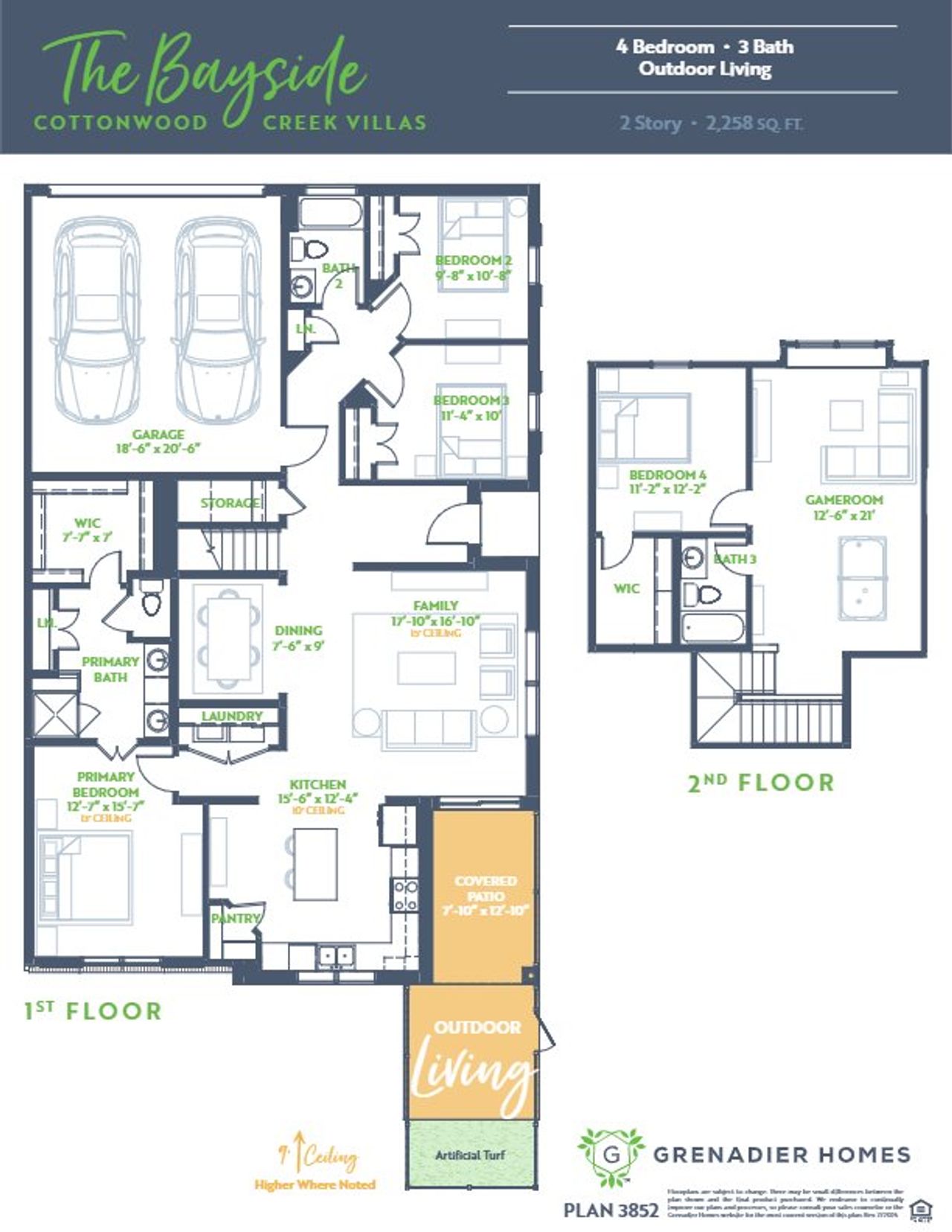 2D floor plan layout for the Bayside by Grenadier Homes in Cottonwood Creek, Wylie, TX (Image 2).