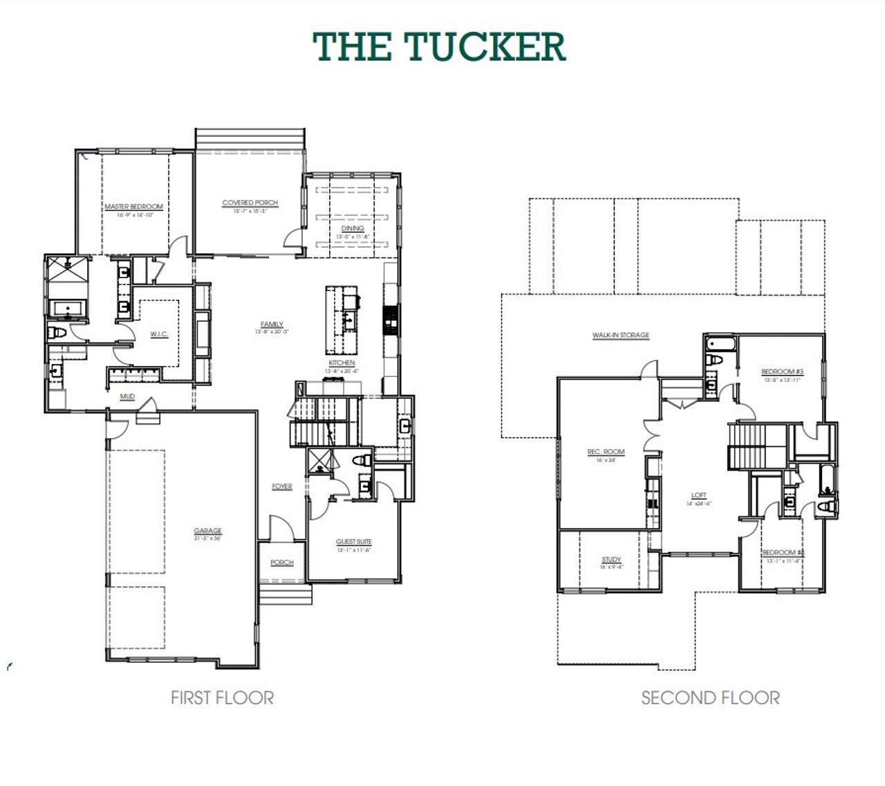 2D floor plan layout for the The Tucker by Ken Harvey Homes in Sorrell Oaks, Youngsville, NC (Image 2).