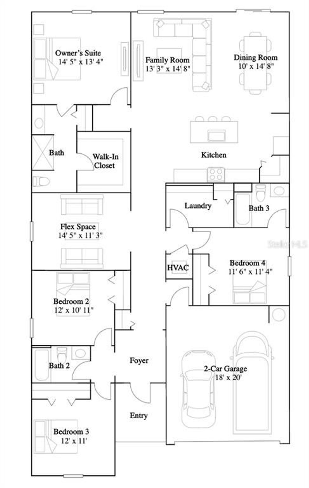2D floor plan layout of this home in Marion Oaks, Ocala, FL (Image 2).
